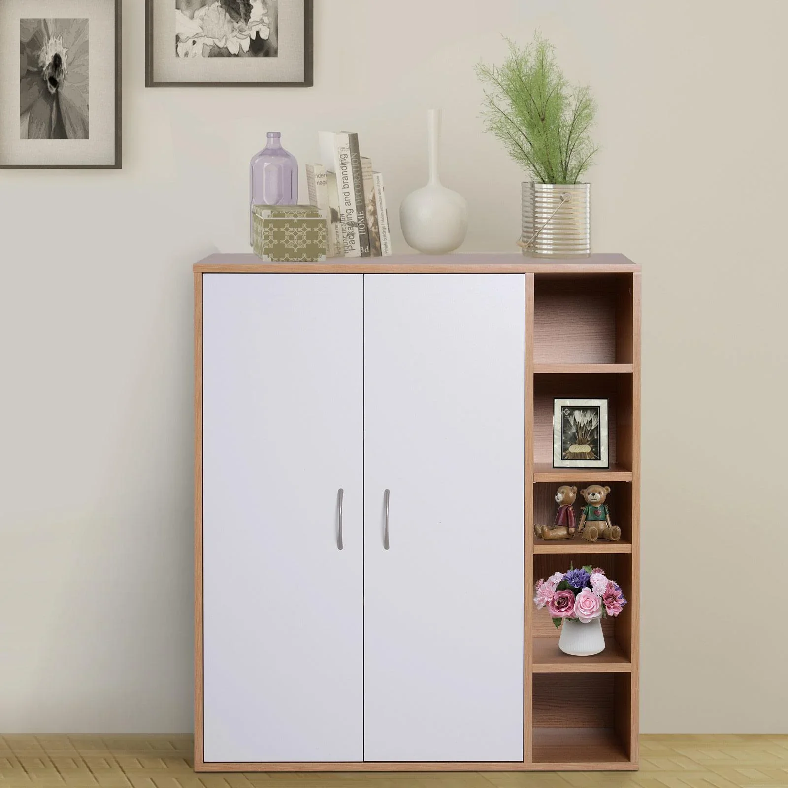 Mehrzweckschrank Standschrank Standregal Dekoschrank Bücherregal Schrank Holz Natur 80 x 32 x 90,5 cm - 1