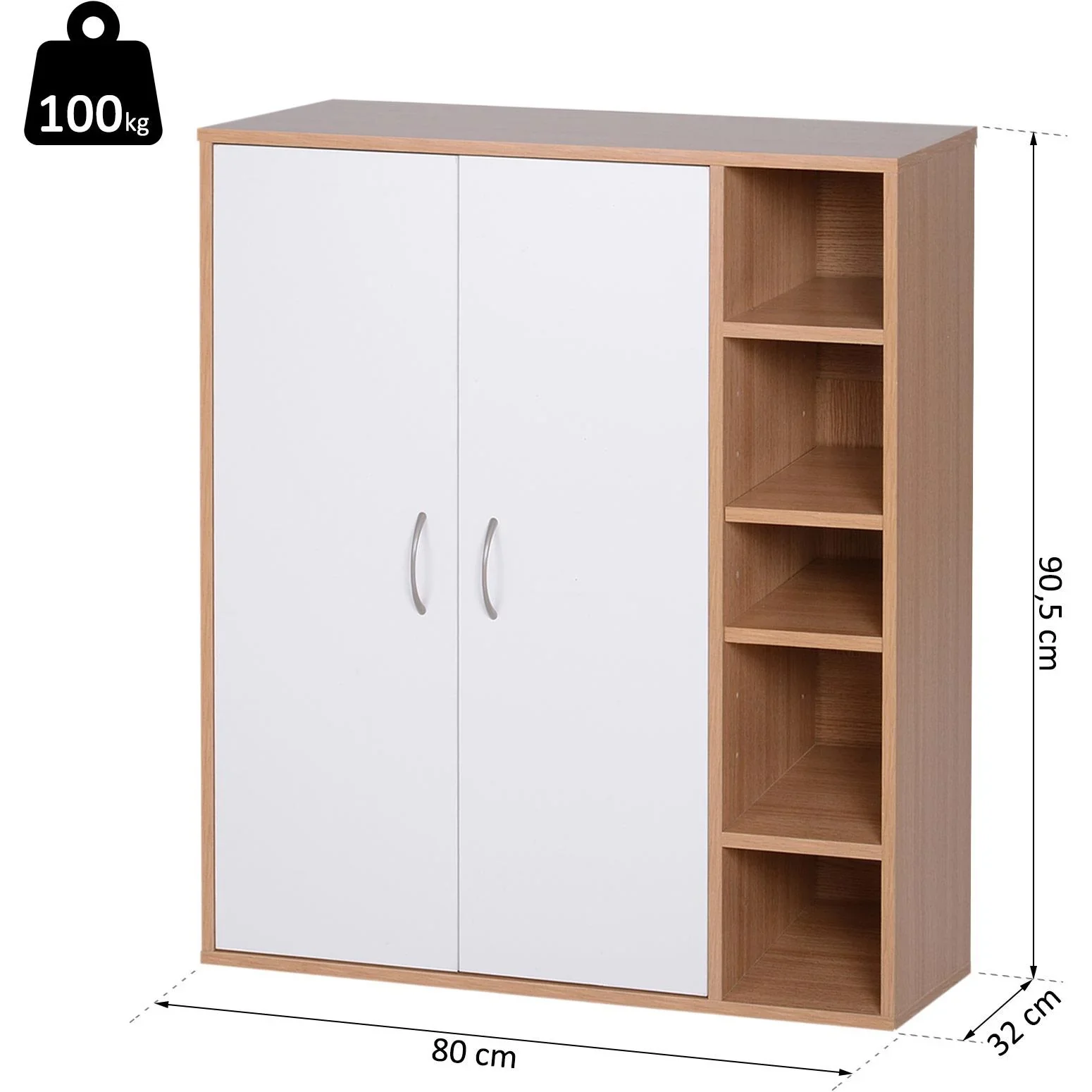 Mehrzweckschrank Standschrank Standregal Dekoschrank Bücherregal Schrank Holz Natur 80 x 32 x 90,5 cm - 3