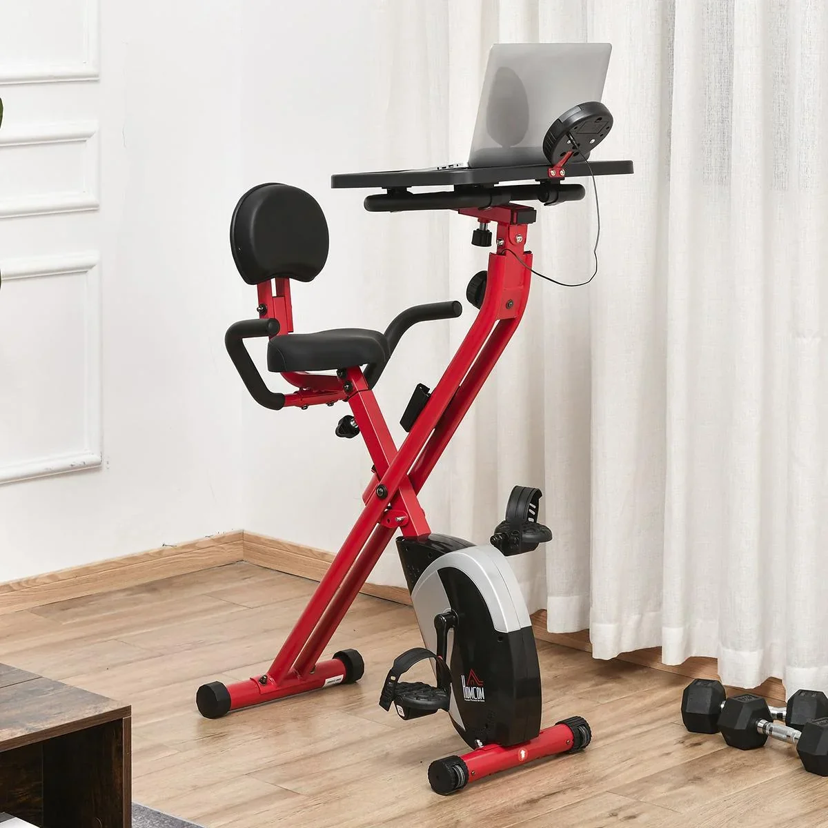 Heimtrainer Fahrradtrainer 1,5 kg Schwungrad Trimmrad mit 8 stufig einstellbarem Magnetwiderstand Rädern Stahl ABS Rot+S - 1