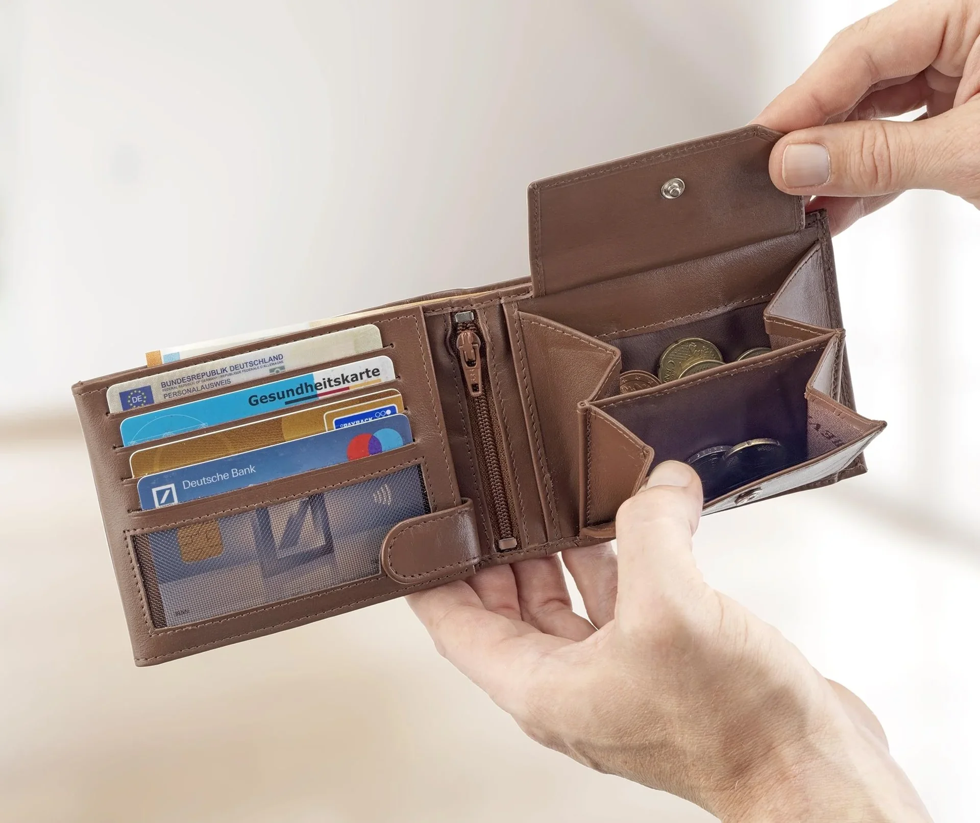 Kombi-Geldbörse "Chevirex", 12 x 9 x 2,5 cm, Echtleder, Braun - 4