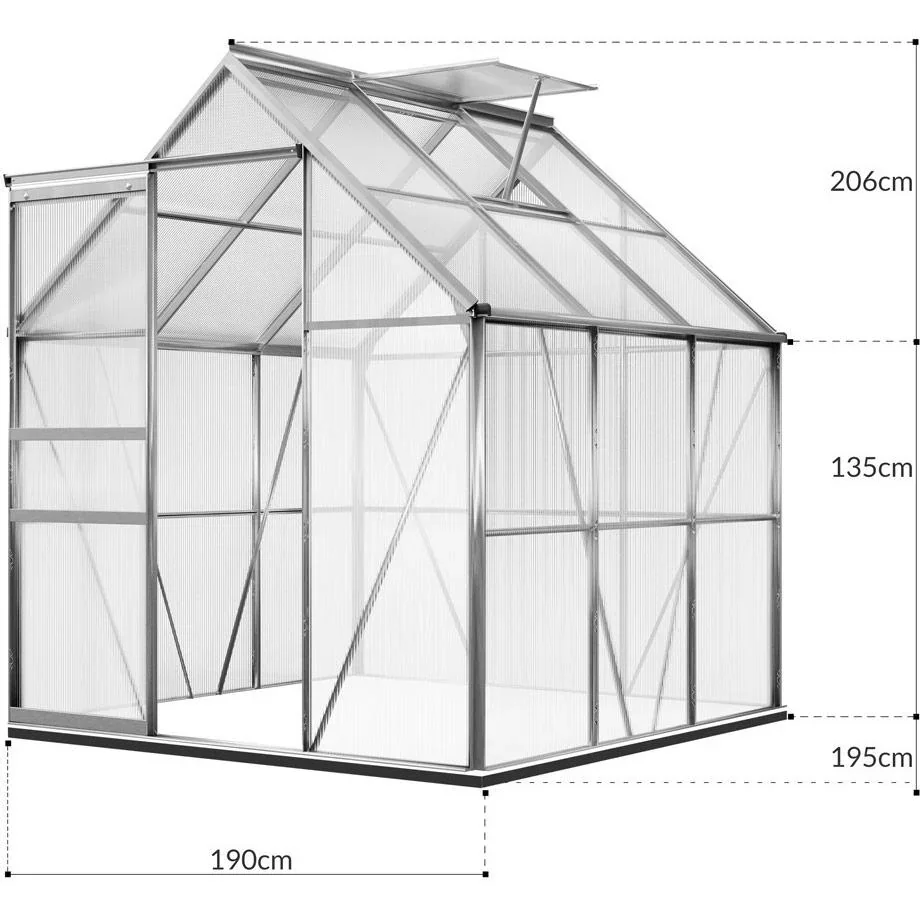 Aluminium-Gewächshaus 5,85 m³ mit Oberlicht, Regenrinne und Fundament - 1