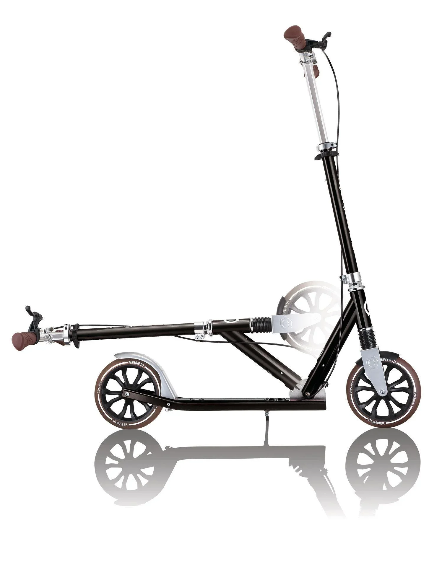 NL 205 Deluxe Tretroller, 205 mm, ABEC 7, Handbremse, höhenverstellbar, Frontfederung, Klappmechanismus, schwarz - 4