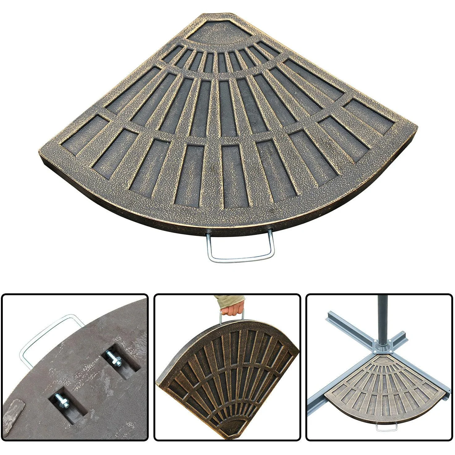 2 tlg, Sonnenschirmständer Platten-Schirmständer Schirmständer halbrund abnehmbar Handgriff mit Harz Bronze 30 kg - 4