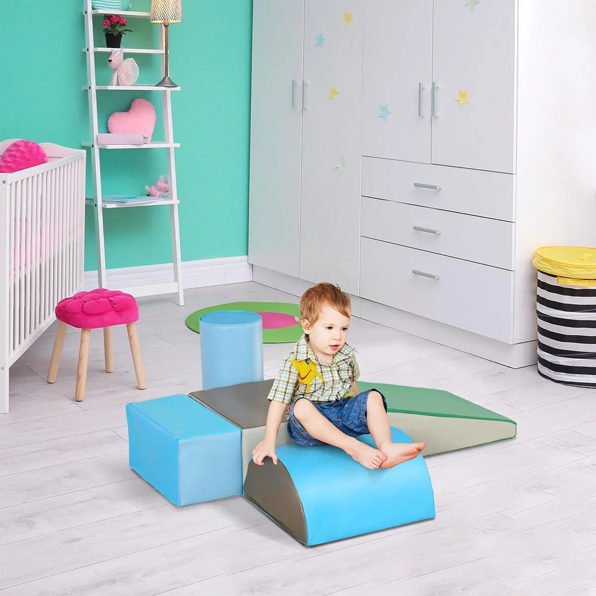 Bausteinset 5er-Set Schaumstoff Bausteine Bauklötze Bauspielzeug Schaumstoffblöcke für 1-3 Jahre alt Kinder Kunstleder E - 0