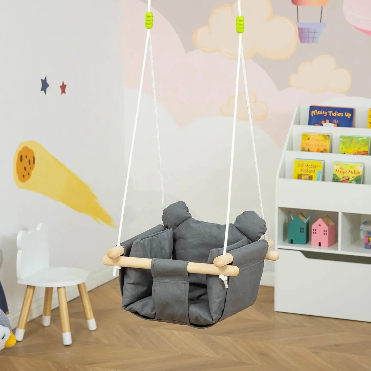 Schaukel für Kleinkinder mit Sicherheitsgurt bis zu 80 kg Grau - 4