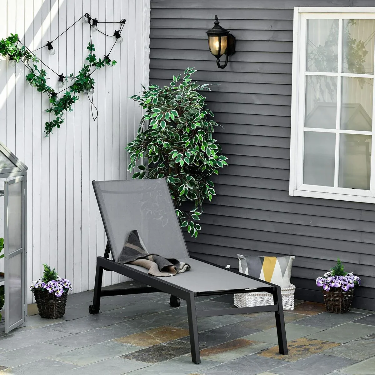 Sonnenliege, Gartenliege, Relaxliege, 5-stufige Rückenlehne, Gartenmöbel Alu, Grau, 169 x 65 x 102 cm Sonnenliege Garten - 1