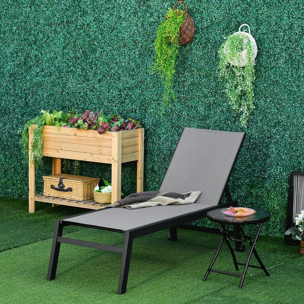 Sonnenliege, Gartenliege, Relaxliege, 5-stufige Rückenlehne, Gartenmöbel Alu, Grau, 169 x 65 x 102 cm Sonnenliege Garten - 2