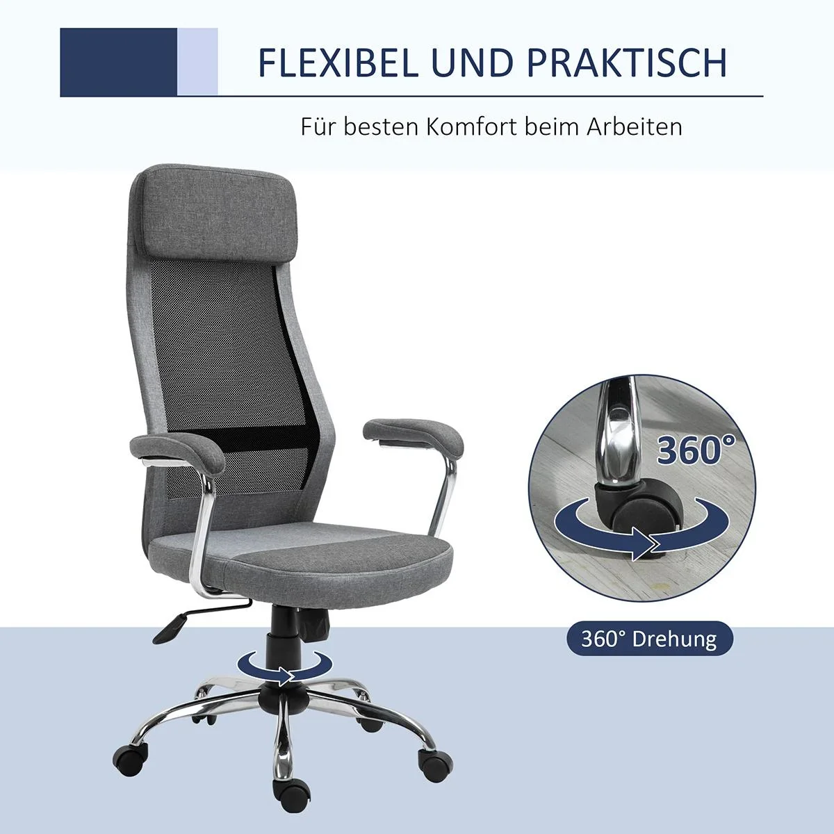 Bürostuhl ergon und mit hoher Rückenlehne Hellgrau, Schwarz - 3
