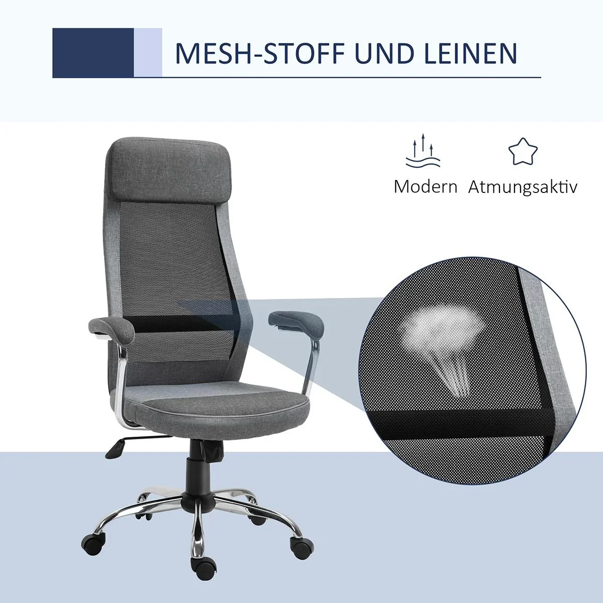 Bürostuhl ergon und mit hoher Rückenlehne Hellgrau, Schwarz - 6