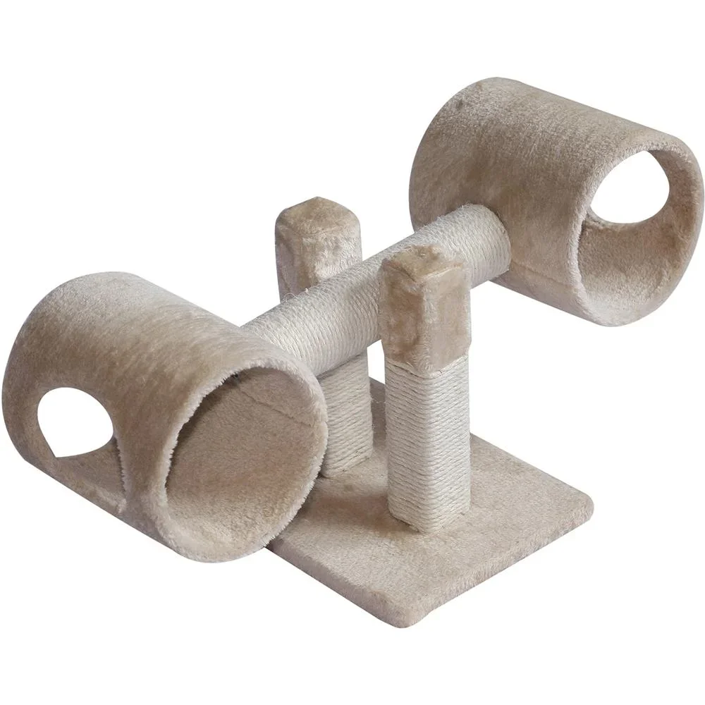 Kratzbaum Katzenbaum Spielbaum Wippe 2 Tunnel mit Loch Beige L67 x B30 x H26 cm - 0