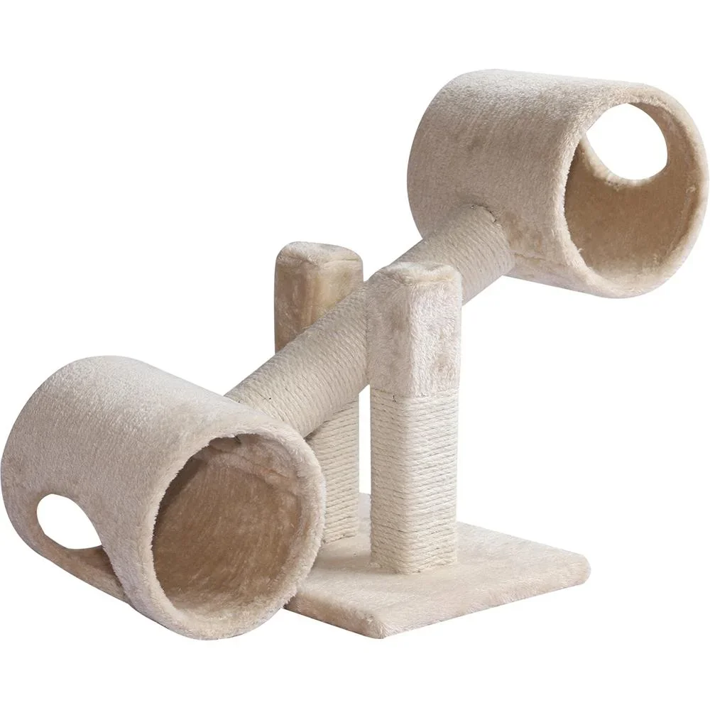 Kratzbaum Katzenbaum Spielbaum Wippe 2 Tunnel mit Loch Beige L67 x B30 x H26 cm - 4