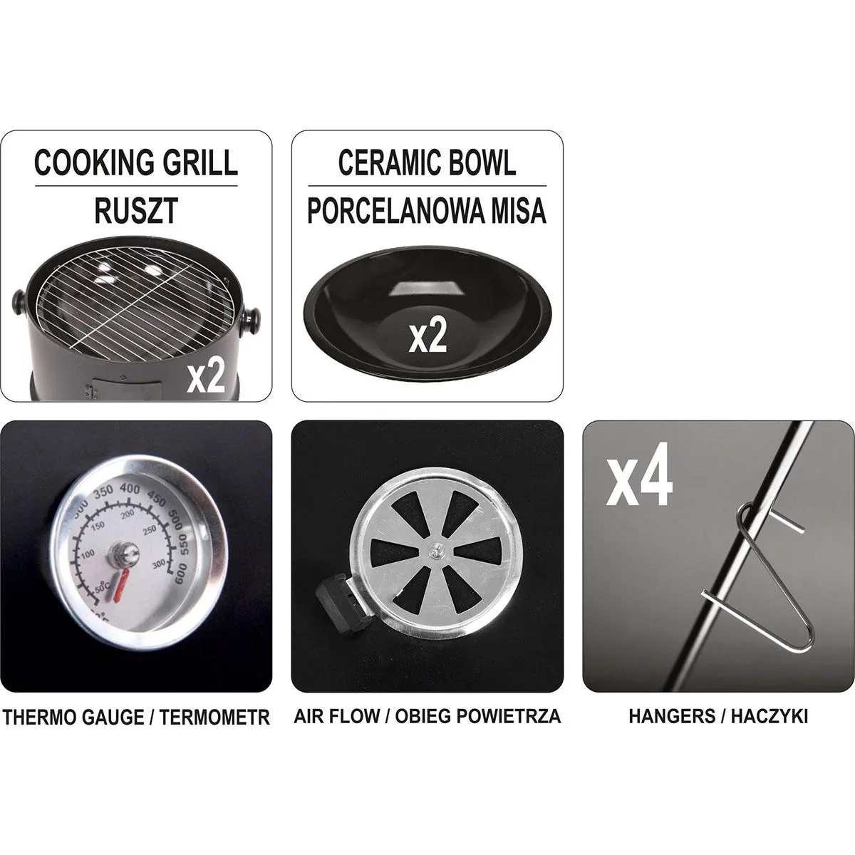 BBQ Roker/ Barbecue Grill - 40cm Grill - 4 Aufhänger - 3