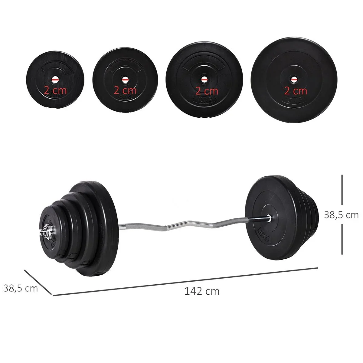 Langhantel Set Kurzhantel einstellbar mit W-förmigen Griffe für Krafttraining 70 kg Metall Schwarz - 2
