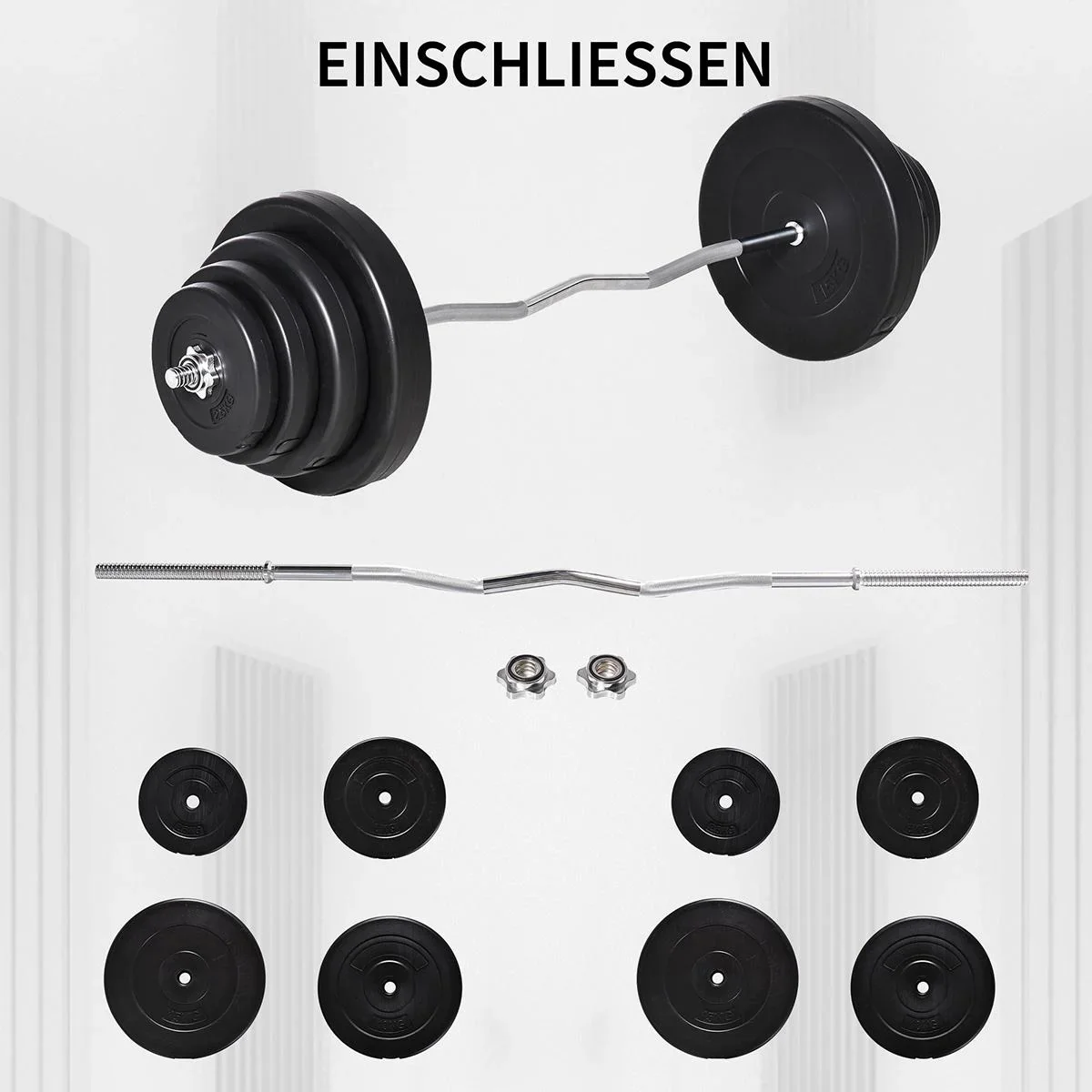 Langhantel Set Kurzhantel einstellbar mit W-förmigen Griffe für Krafttraining 70 kg Metall Schwarz - 3