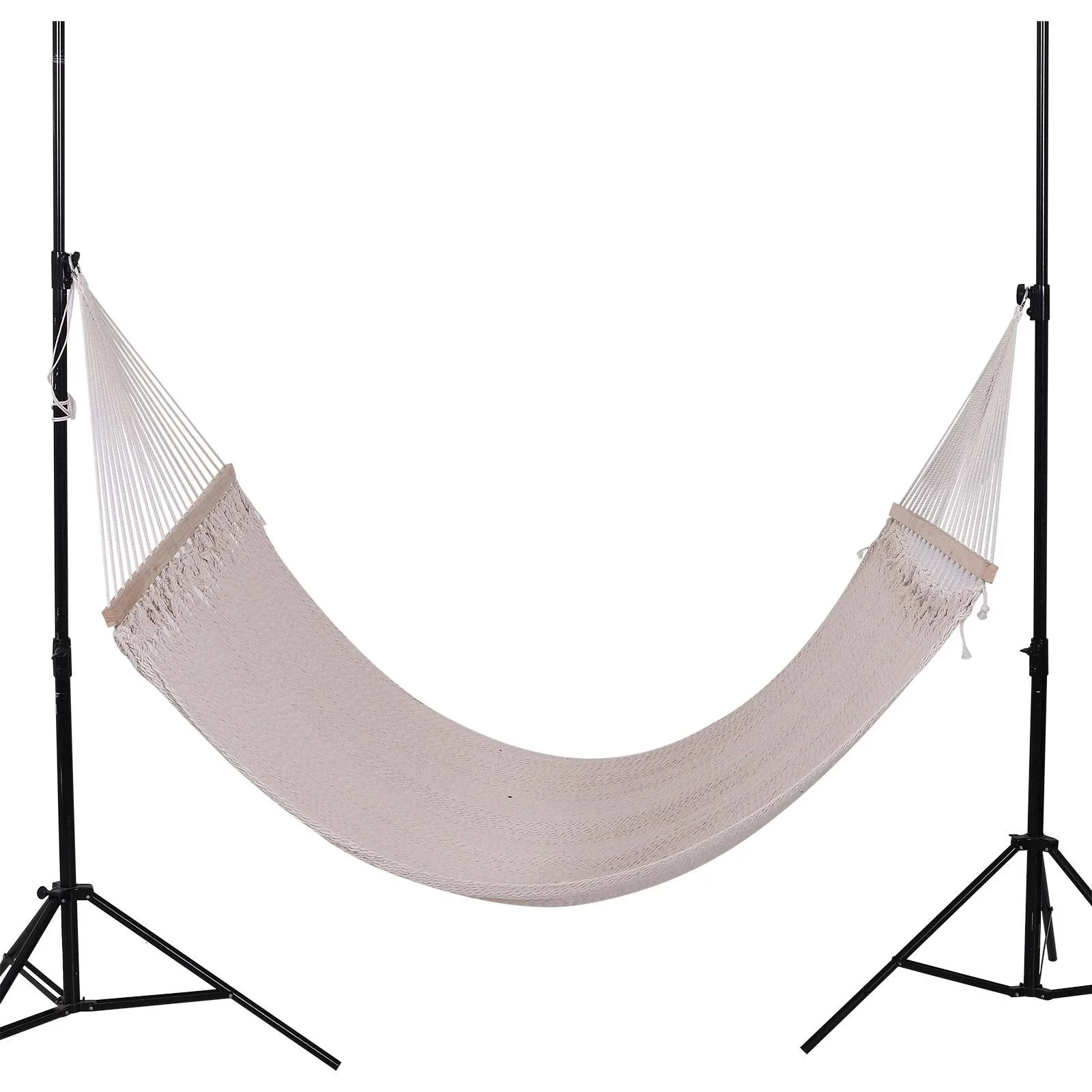 Stabhängematte Doppel Hängematte wetterfest UV-beständig 2,1 x 1,5 m bis 200 kg Polyester Cremeweiß - 1
