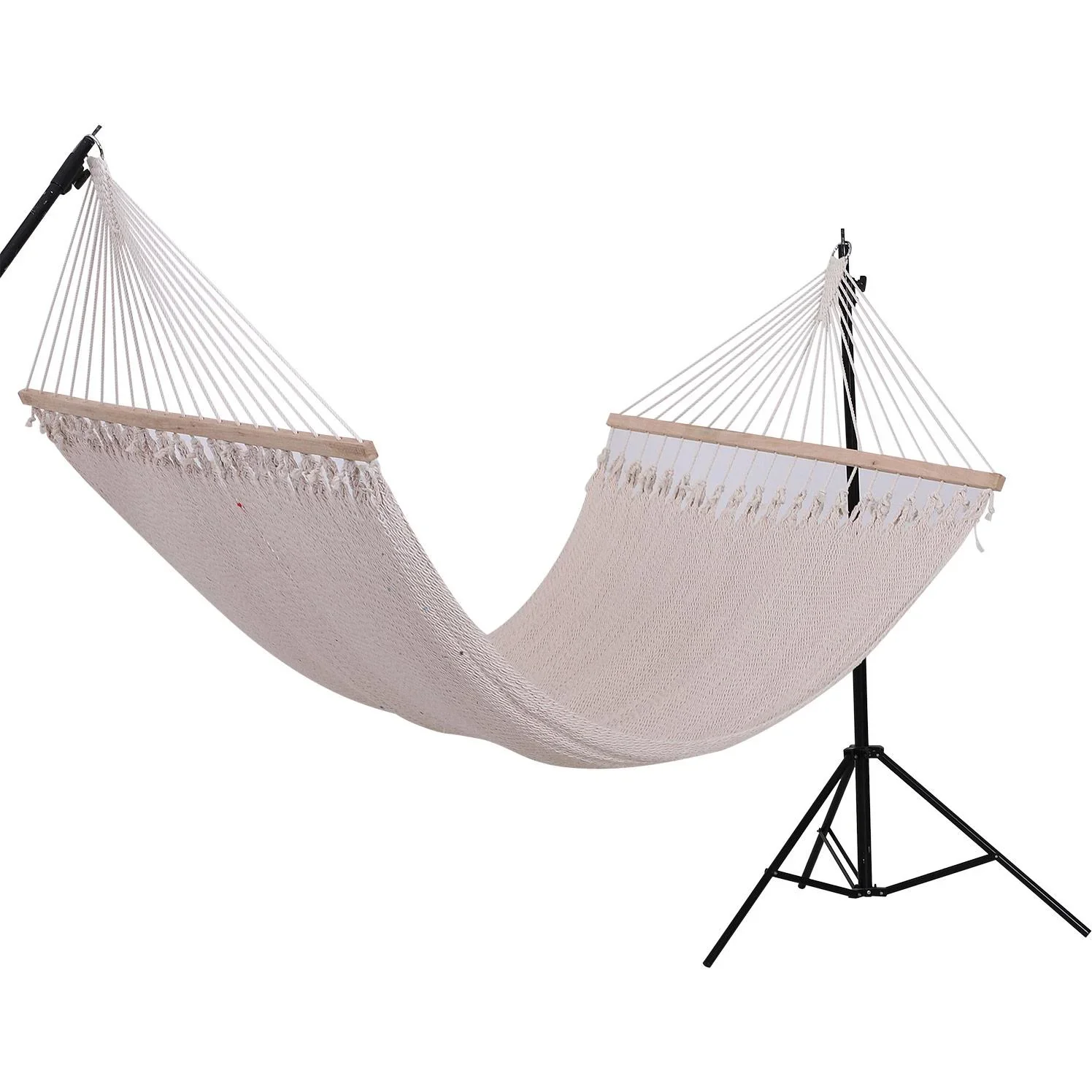 Stabhängematte Doppel Hängematte wetterfest UV-beständig 2,1 x 1,5 m bis 200 kg Polyester Cremeweiß - 3