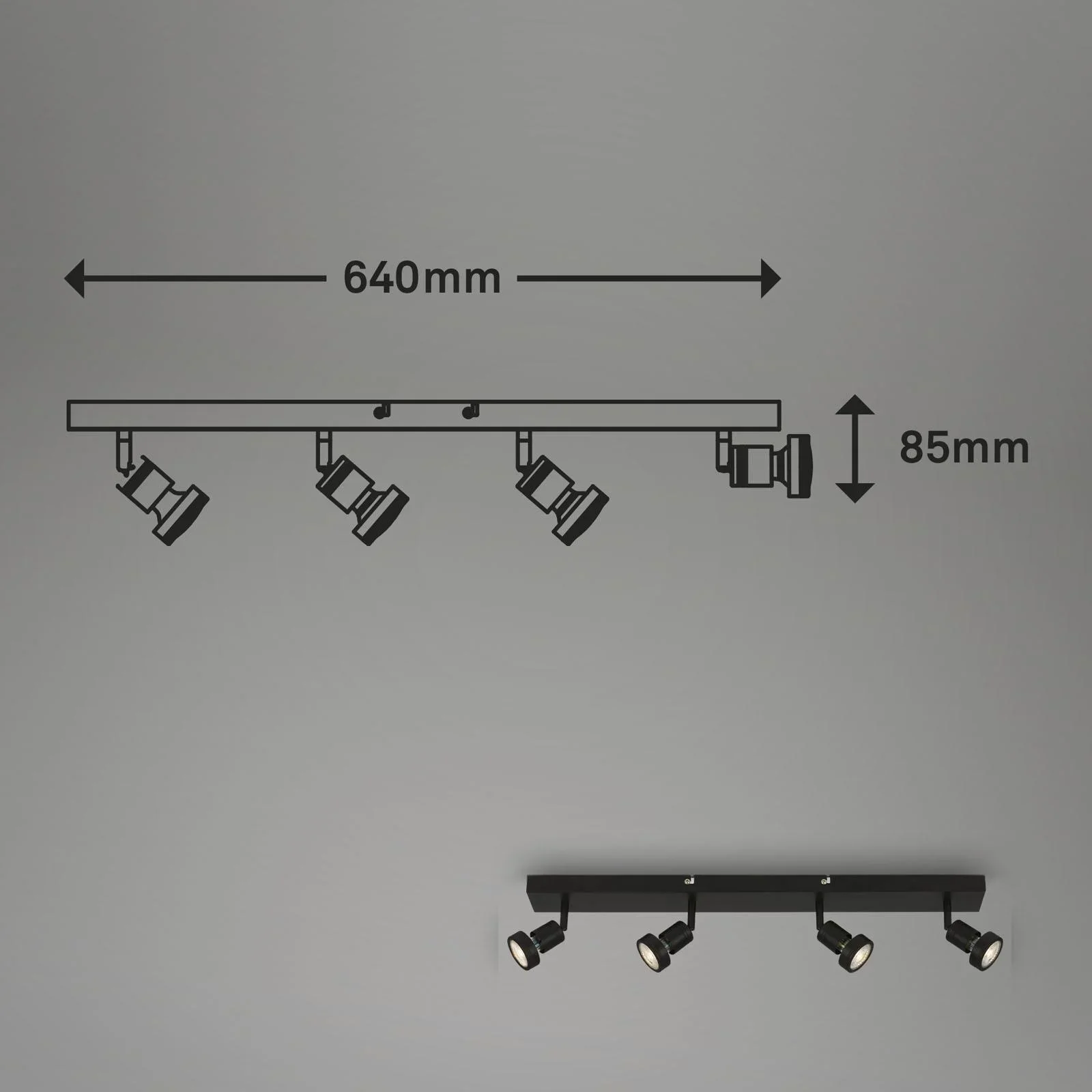 LED Spotleuchte 4-flammig, schwarz, 4 x GU10 Fassung, inklusive 4 x LED Leuchtmittel, 4,9 Watt, 460 lm, 3000 K - 3