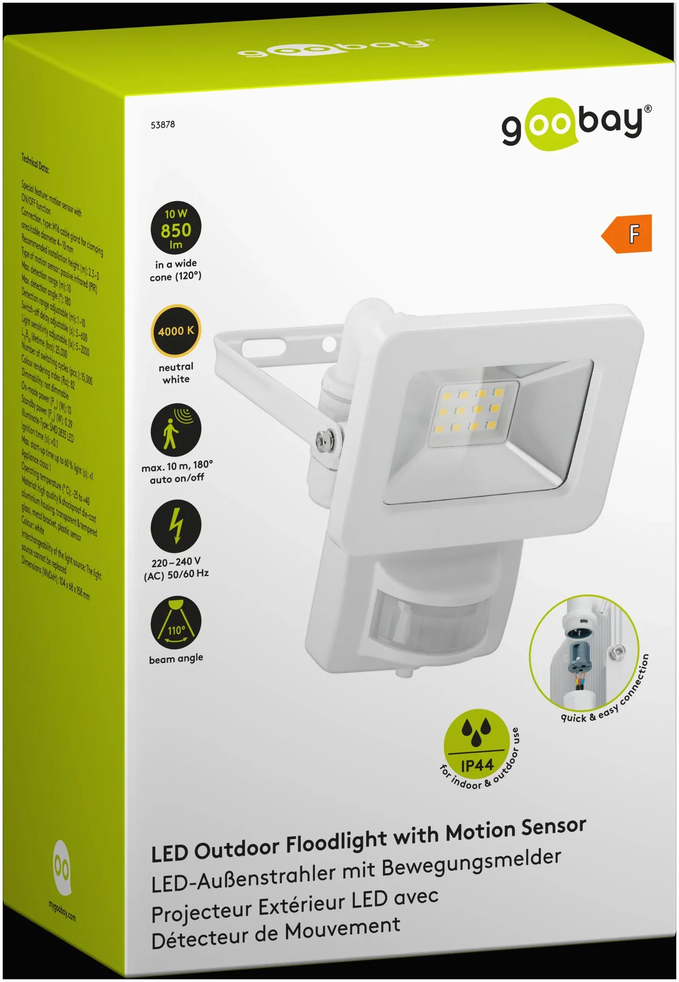 LED Außenstrahler mit Bewegungsmelder Weiß, 10 Watt - 850 Lumen - 0
