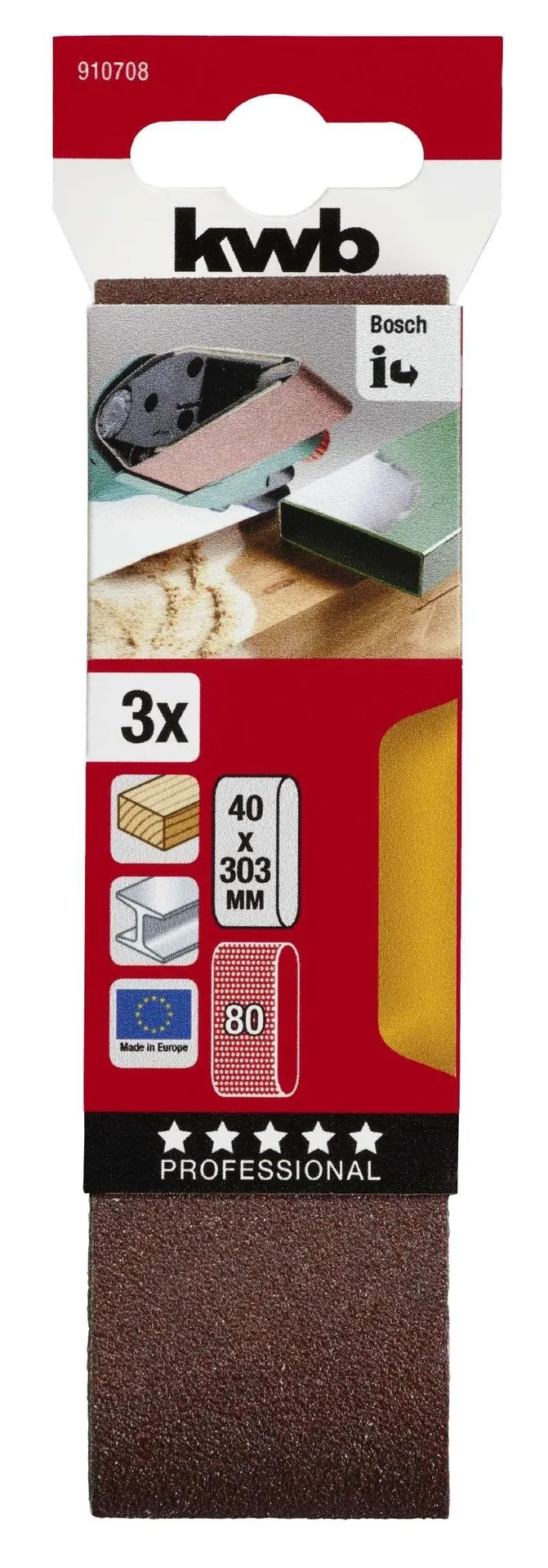 Schleifbänder 40 x 303 mm, K80, 3-er Set - 0