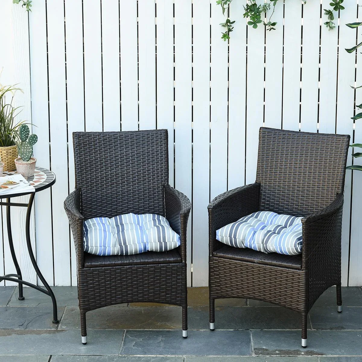 2er-Set Sitzkissen Stuhlkissen Sitzauflage Gartenstuhlkissen leicht zu reinigen Blau gestreift 50L x 45B x 8T cm - 0