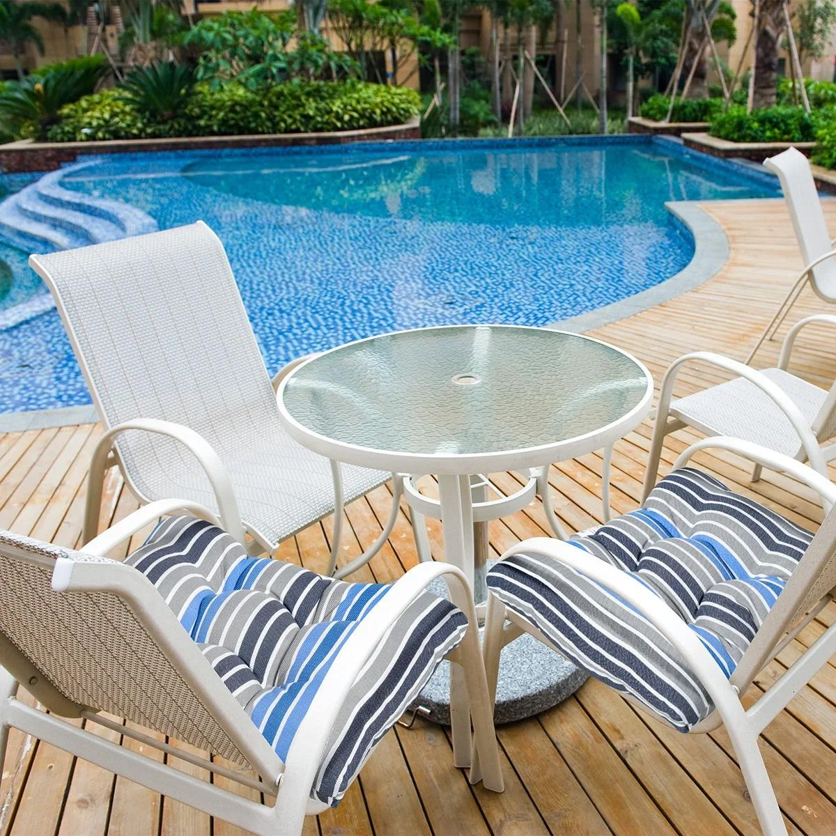 2er-Set Sitzkissen Stuhlkissen Sitzauflage Gartenstuhlkissen leicht zu reinigen Blau gestreift 50L x 45B x 8T cm - 1