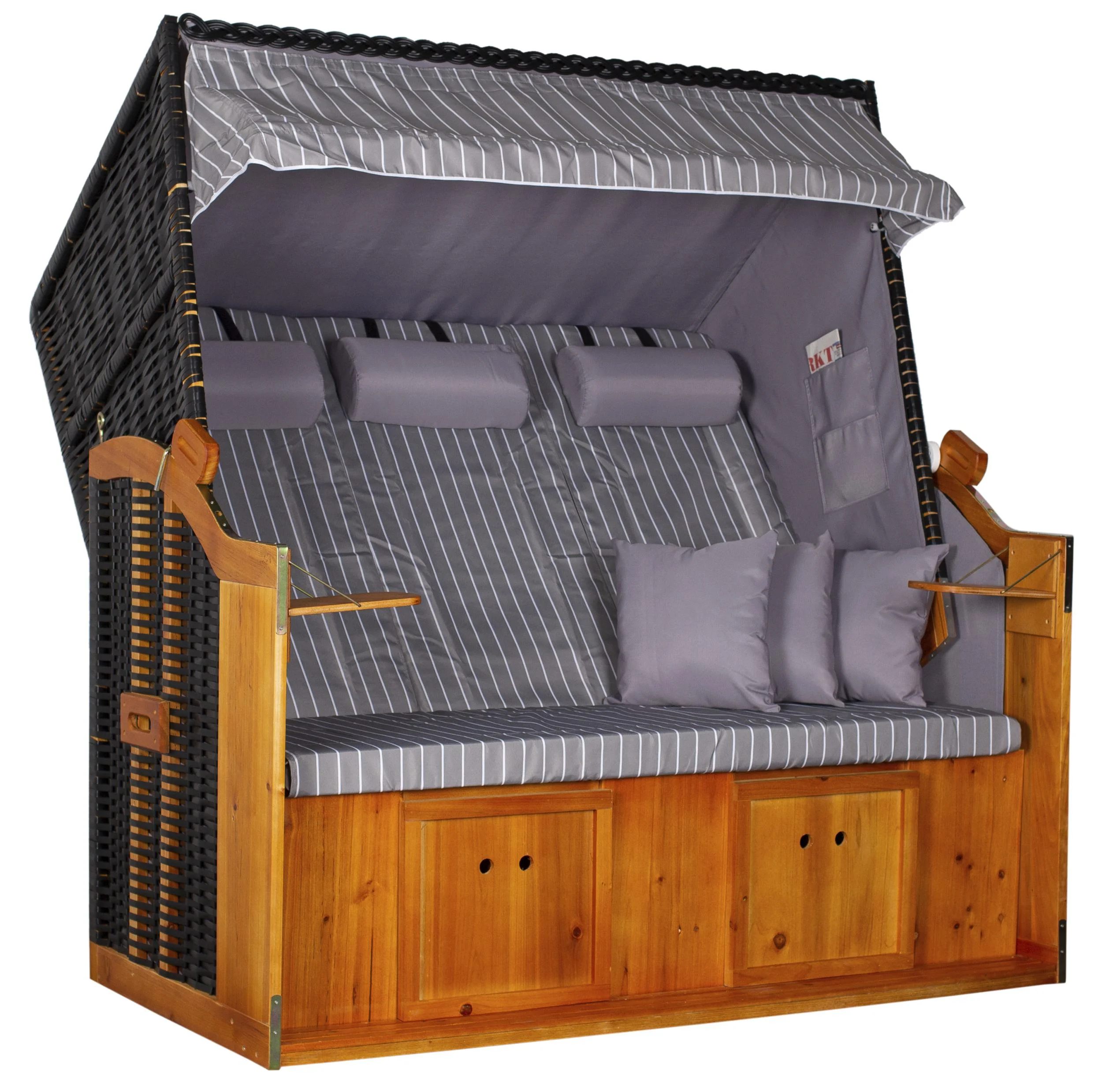 Strandkorb "Ostsee" XXL gestreift in royal grau - 0