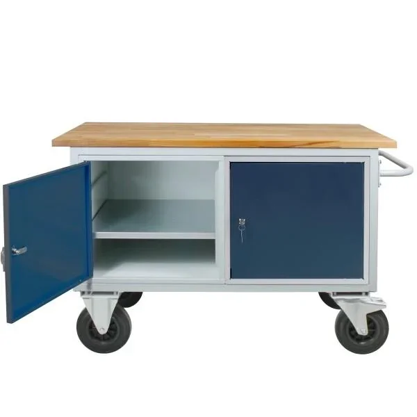 Tischwagen Etagenwagen RAL7035/7016 - 2 Schränke + 2 Fachboden, B1300xT600xH827mm - 4