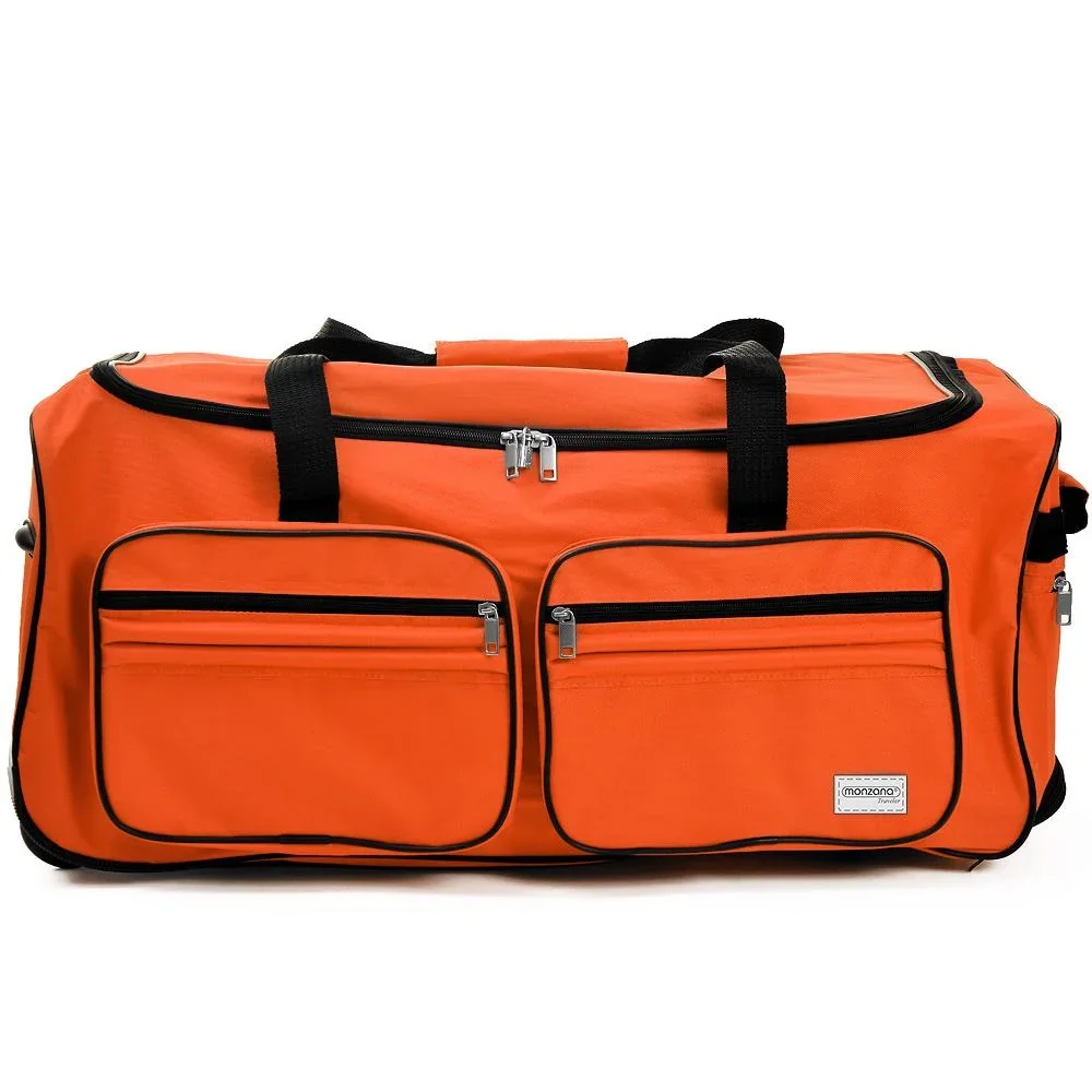 Große Reisetasche mit Trolleyfunktion 85L orange - Vorhängeschloss - 0