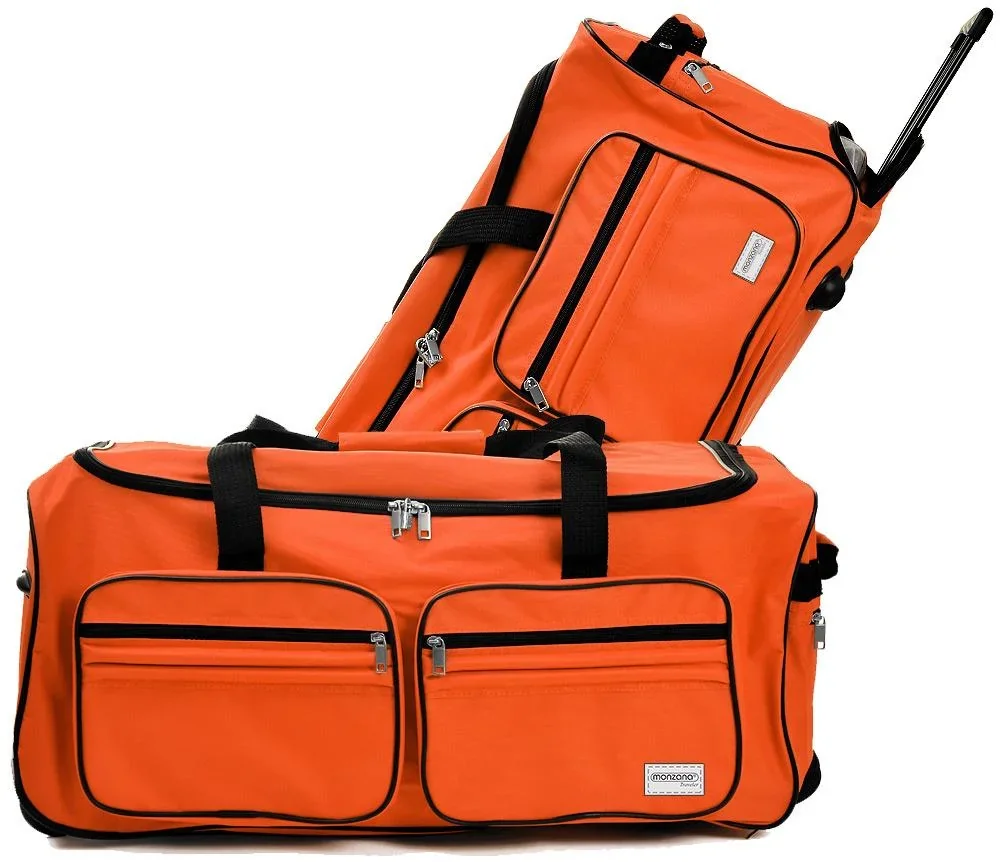 Große Reisetasche mit Trolleyfunktion 85L orange - Vorhängeschloss - 1