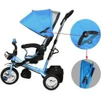 Kinderfahrrad/Dreirädchen - Blau- Schiebestange, klappbare Fußstütze, Korb - 5