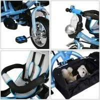 Kinderfahrrad/Dreirädchen - Blau- Schiebestange, klappbare Fußstütze, Korb - 8