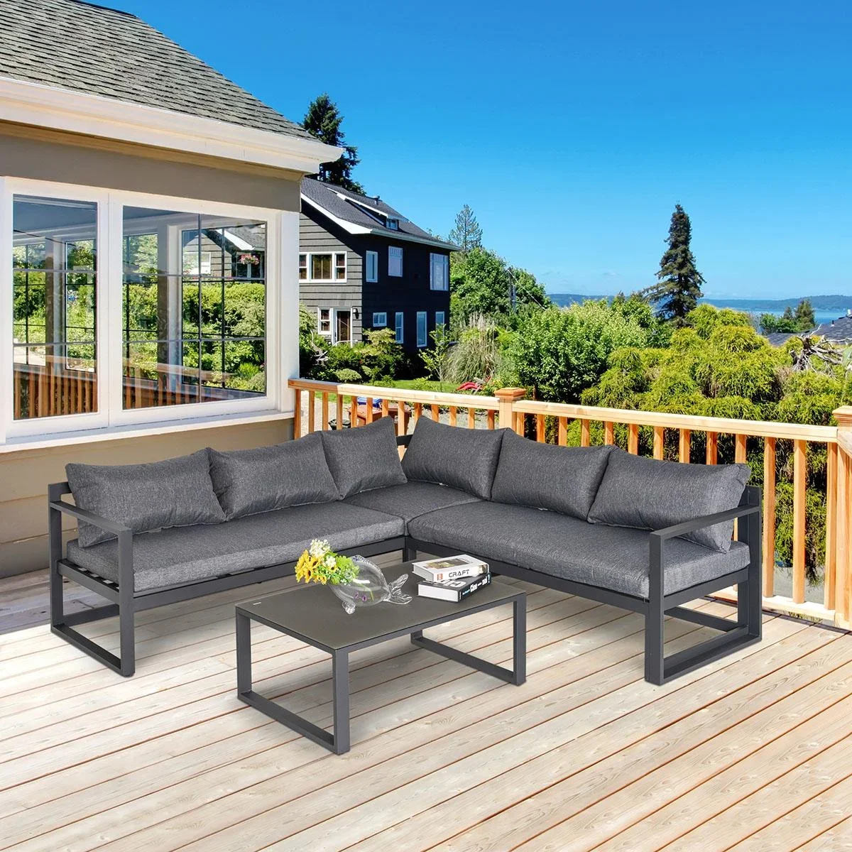 3-tlg. Gartengarnitur Gartenmöbel-Set 4-stufig verstellbar Gartenliege Gartenset Sitzgruppe mit Beistelltisch Sofa mit K - 2