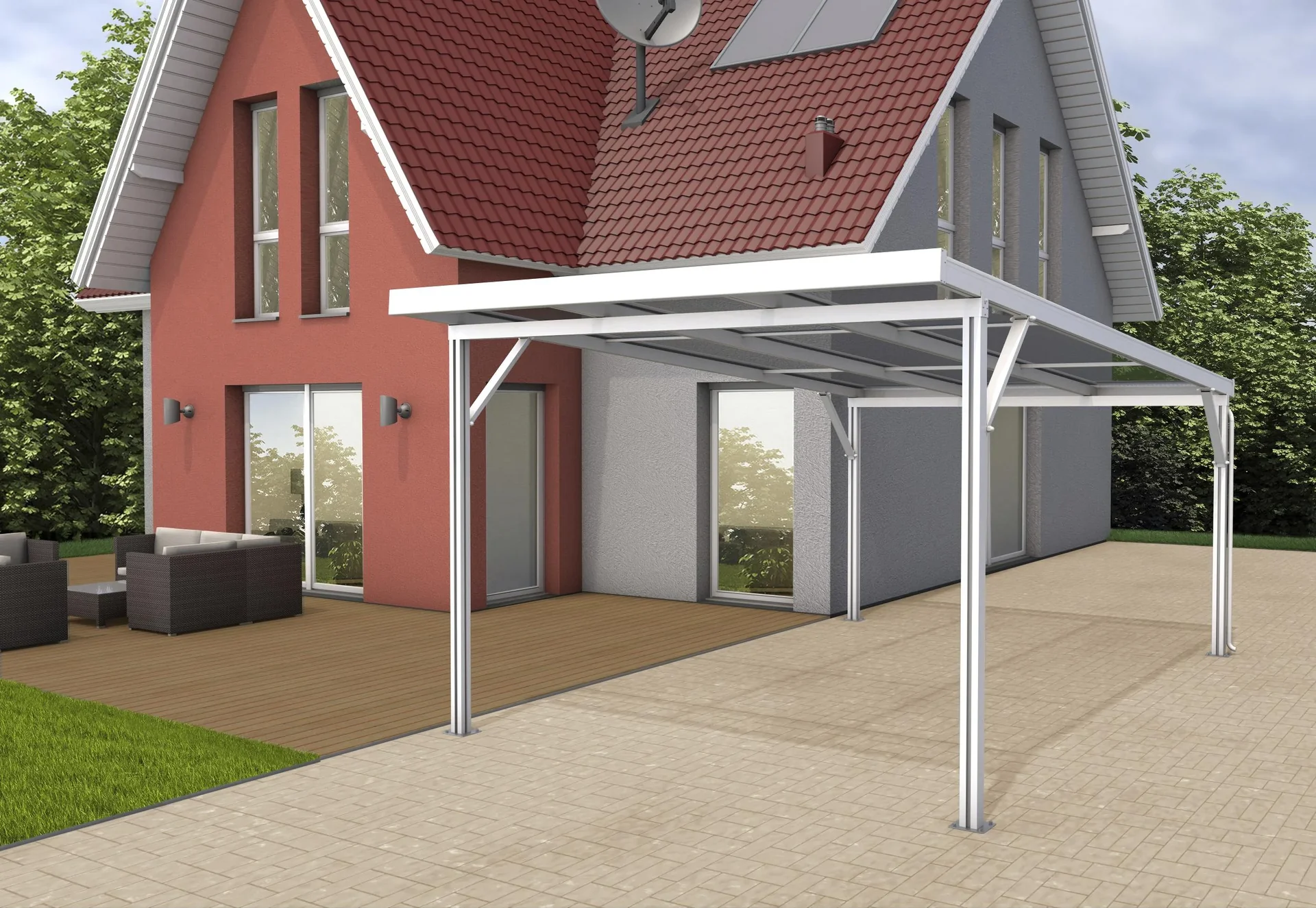 Carport Premium, weiß, 3094 x 5620 mm - Polycarbonat Stegplatten 16 mm, klar - 1