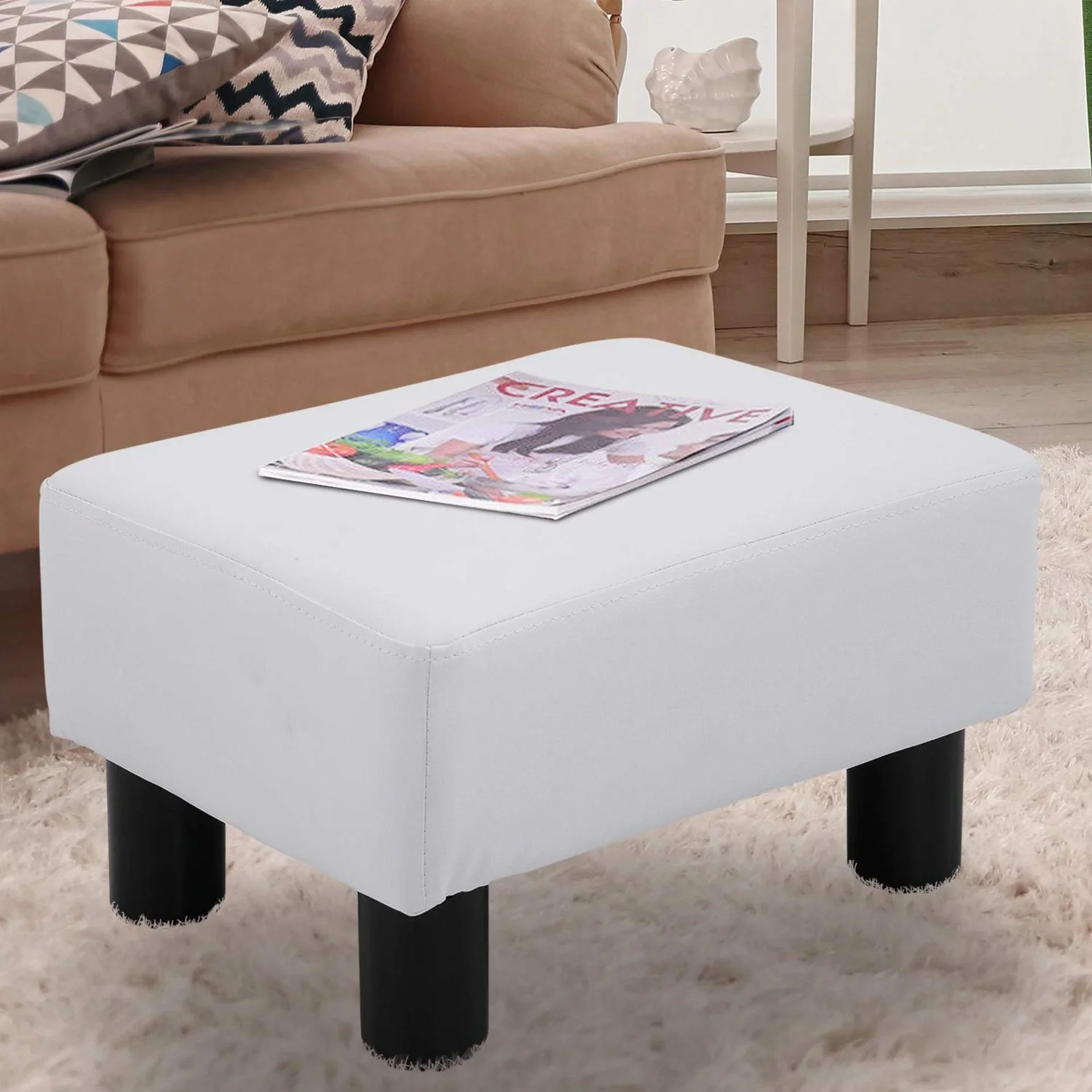 Fußhocker Sitzhocker Sitzbank Chesterfield aus Kunstleder weiß - 4