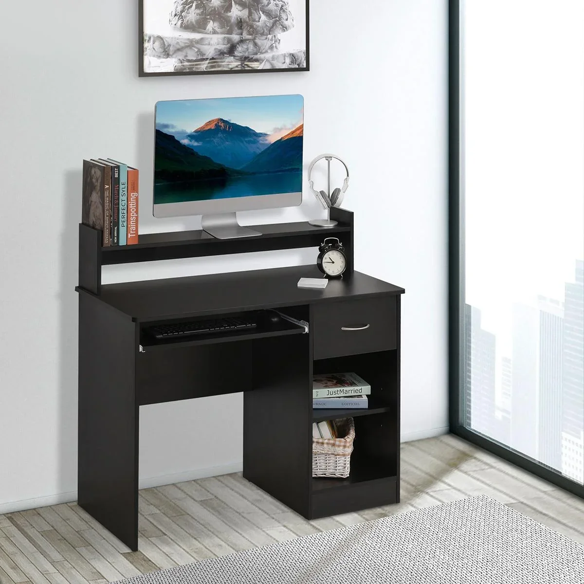 Computertisch Bürotisch Gamingtisch PC-Tisch mit Schublade E1 Spanplatte Schwarz 104 x 48 x 95,5 cm - 2