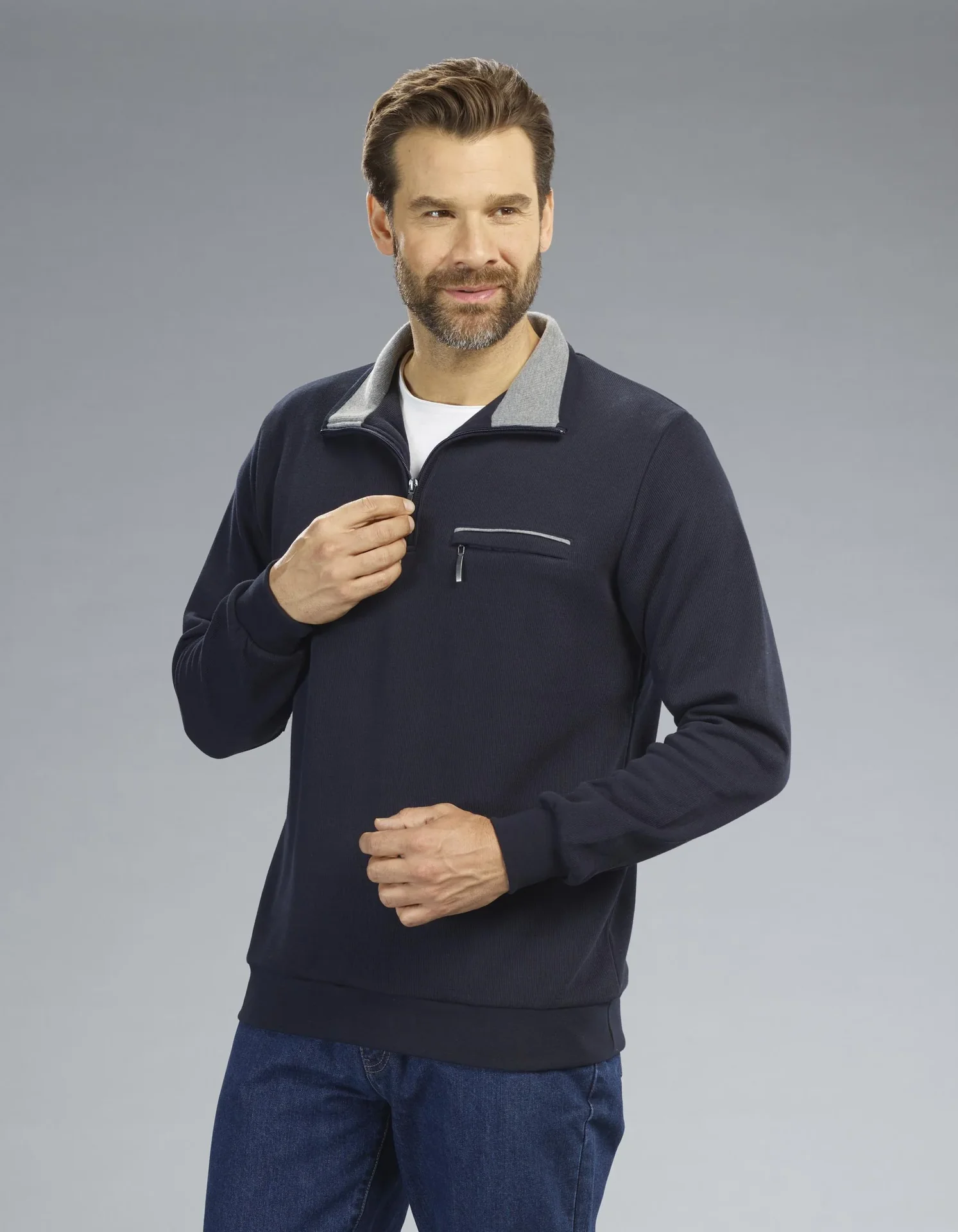 Sweatshirt mit Reißverschluß, Farbe marine, Gr.M - 4