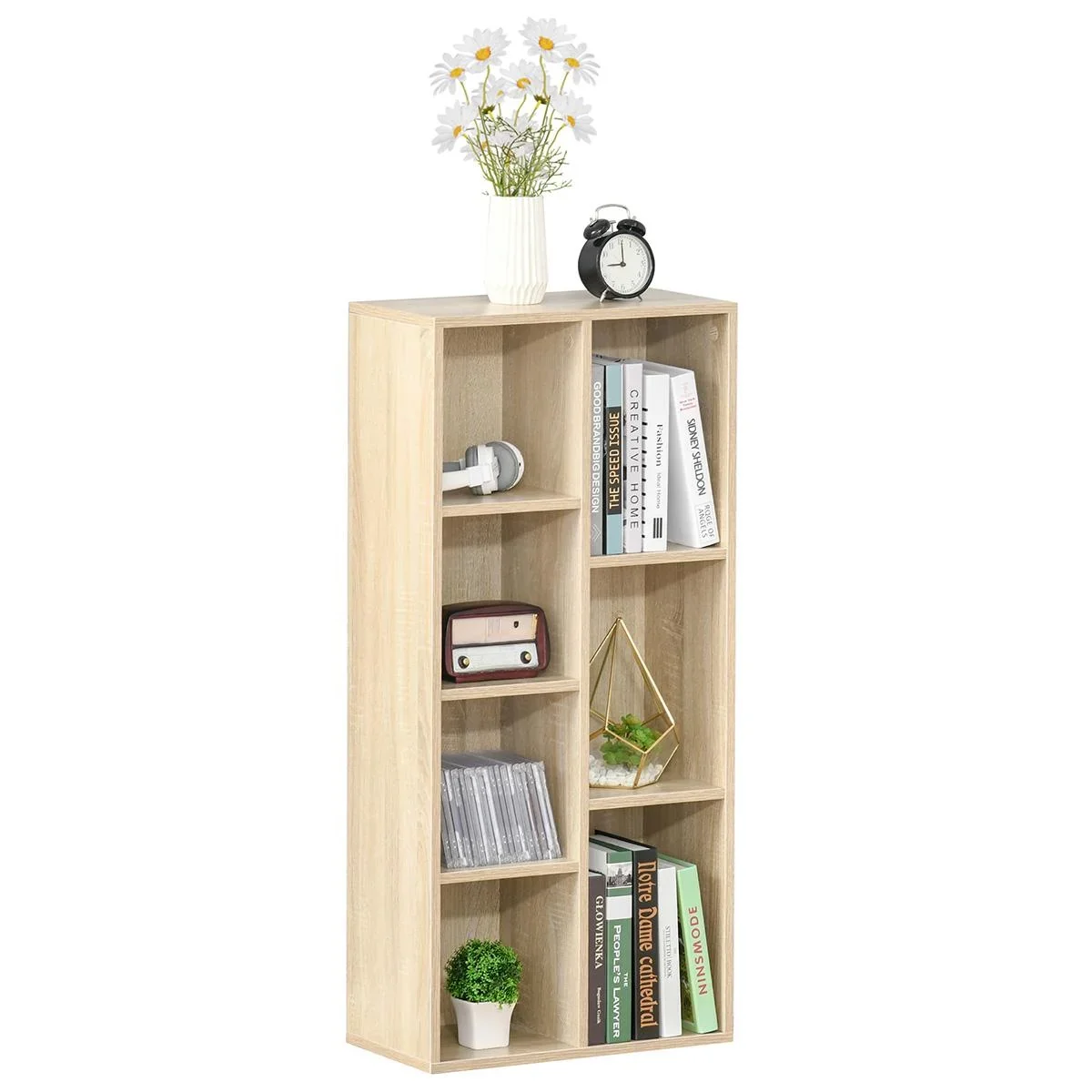 Bücherregal Wohnzimmerregal Bücherschrank Standschrank mit 7 Fächern Eiche Spanplatte 50 x 24 x 106 cm - 1