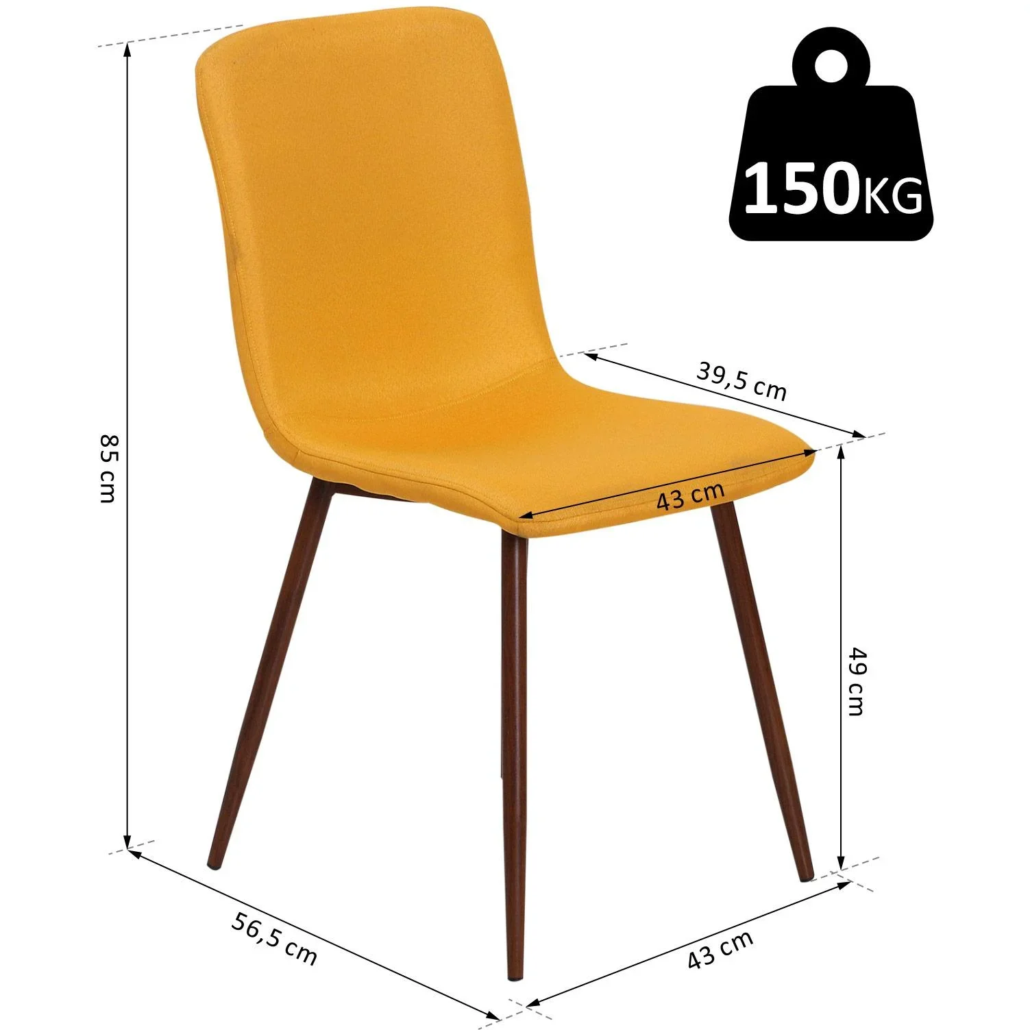 2er-Set Esszimmerstuhl Küchenstuhl Wohnzimmerstuhl Polsterstuhl Leinenbezug Metallfuß Blau 43 x 56,5 x 85 cm - 1