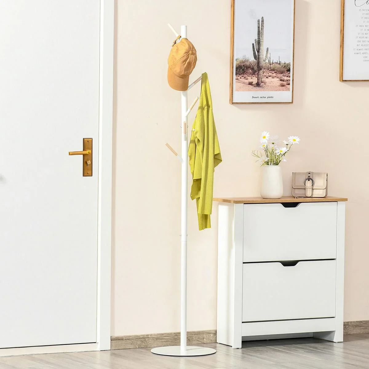 Garderobenständer mit 6 Haken Standgarderobe mit Marmorfuß Kleiderständer Flurgarderobe Metall Weiß 35 x 35 x 174 cm - 1