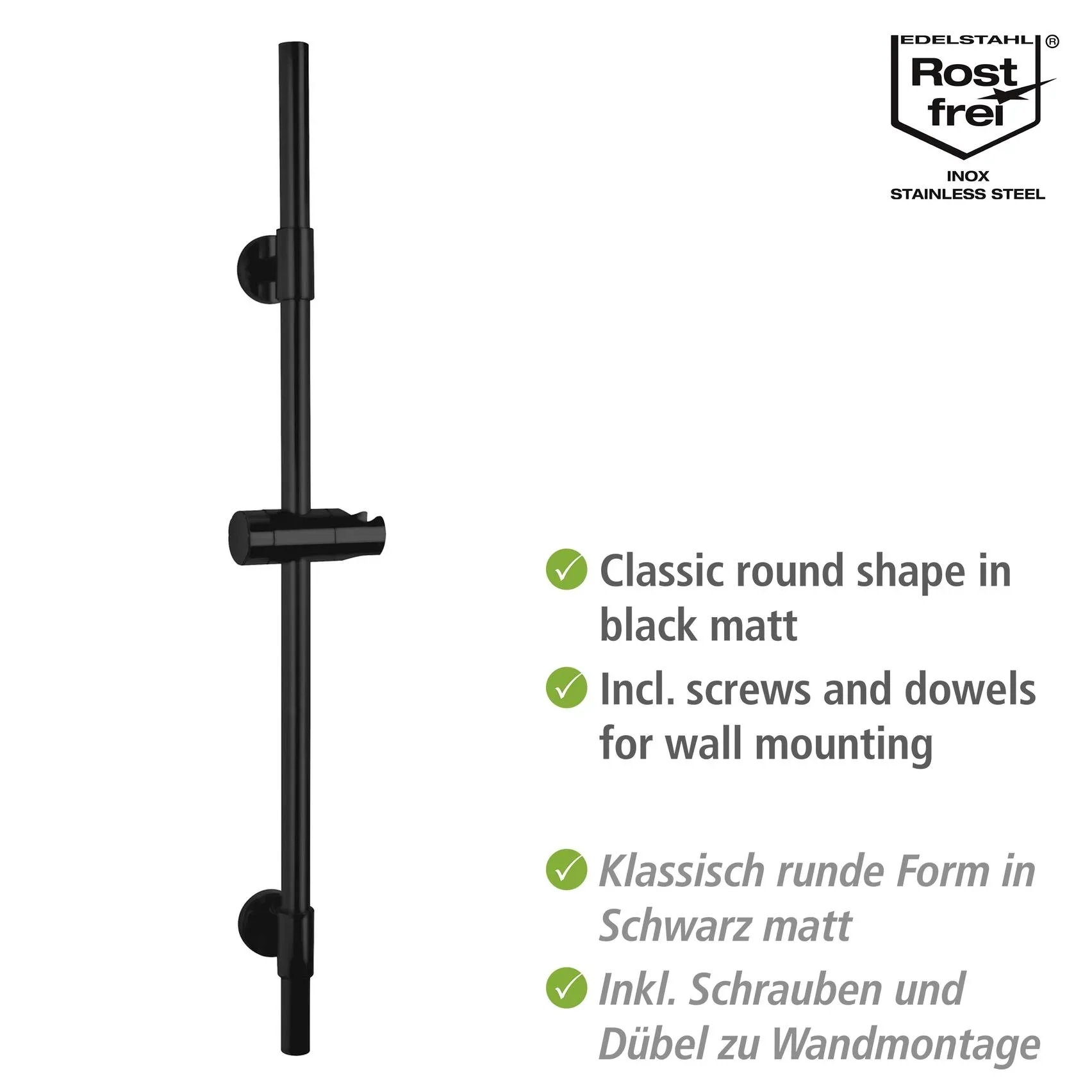 Duschstange Basic Schwarz, 66 cm - 1