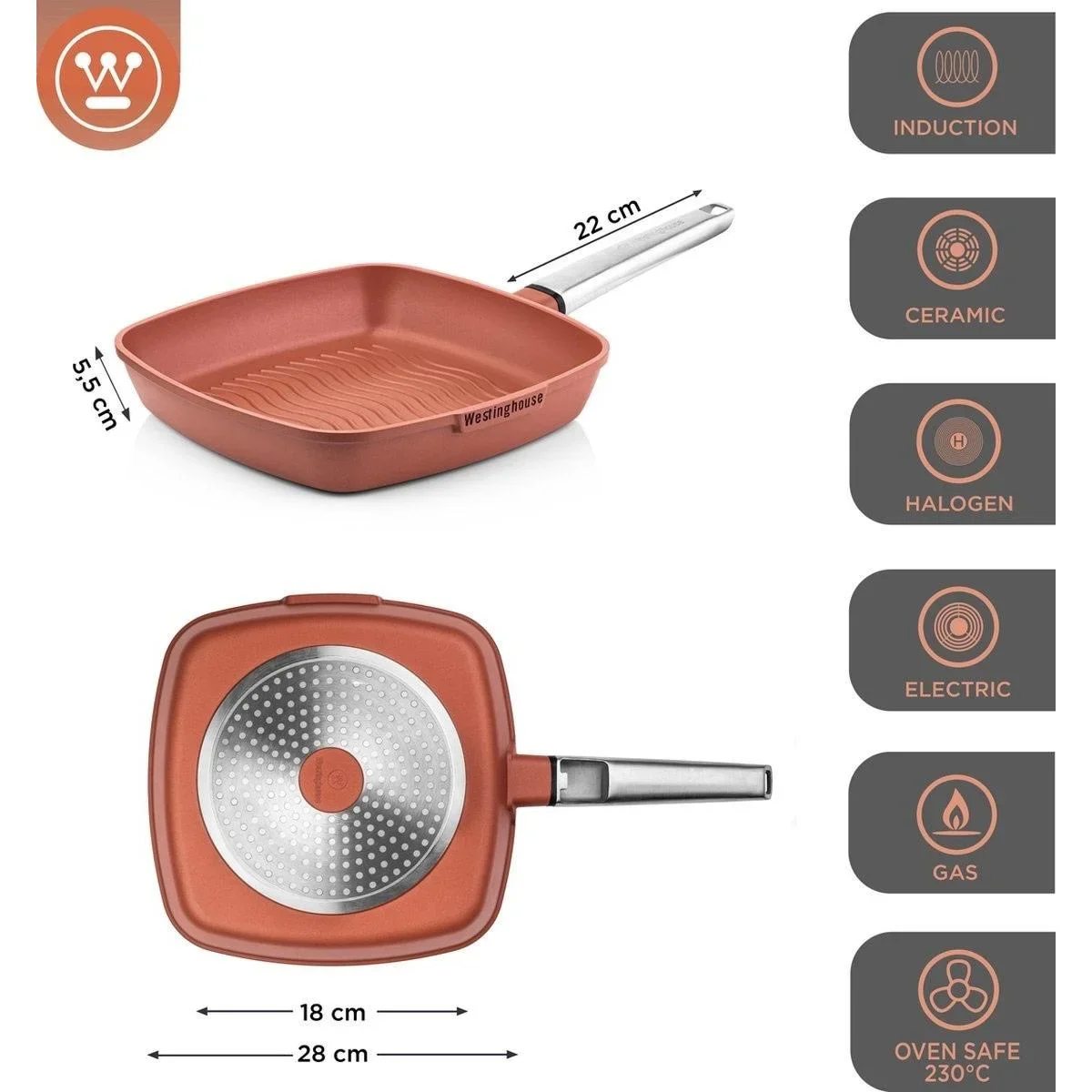 Performance Series Töpfe und Pfannen - Grillpfanne 28 cm + Bratpfanne 28 cm - Orange - 8