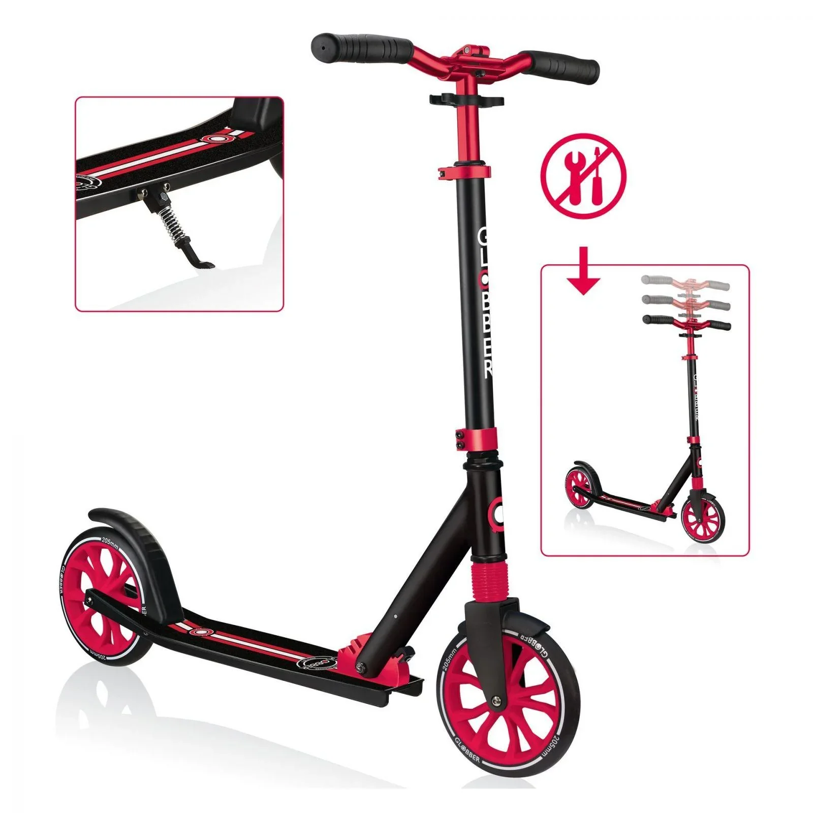 NL 205 Tretroller, 205 mm, ABEC 7, höhenverstellbar, Frontfederung, Klappmechanismus, schwarz-rot - 10