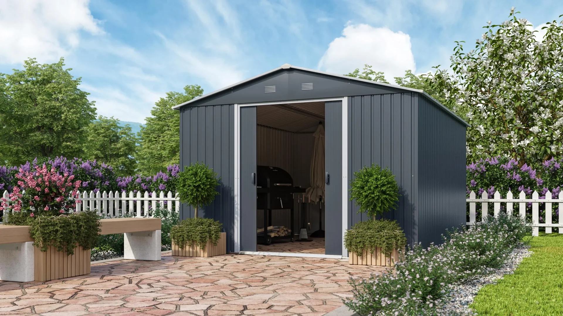 Gerätehaus Dresden II 1012, Schiefer/Creme - 0