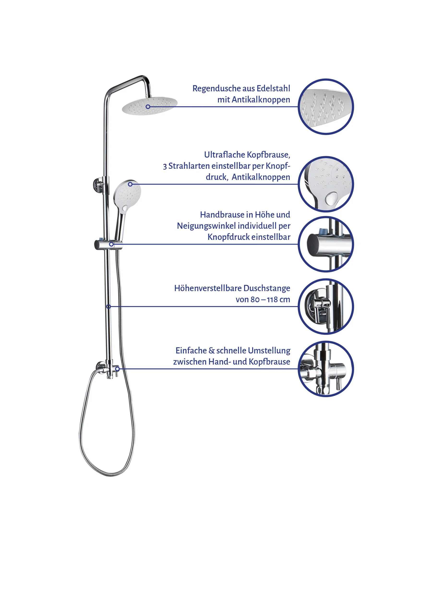 Duschsystem Bayala Round Duschsäule mit Regendusche Ø 20 cm Duschgarnitur Dusch-Set - 0