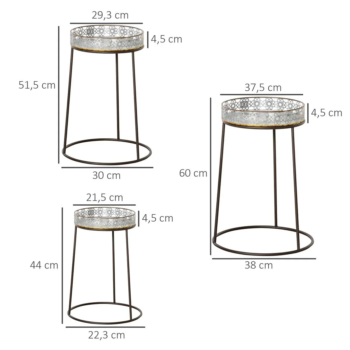 Blumenständer 3er Set aus Metall für Blumentopf Stapelbar Kaffee+Silber - 2