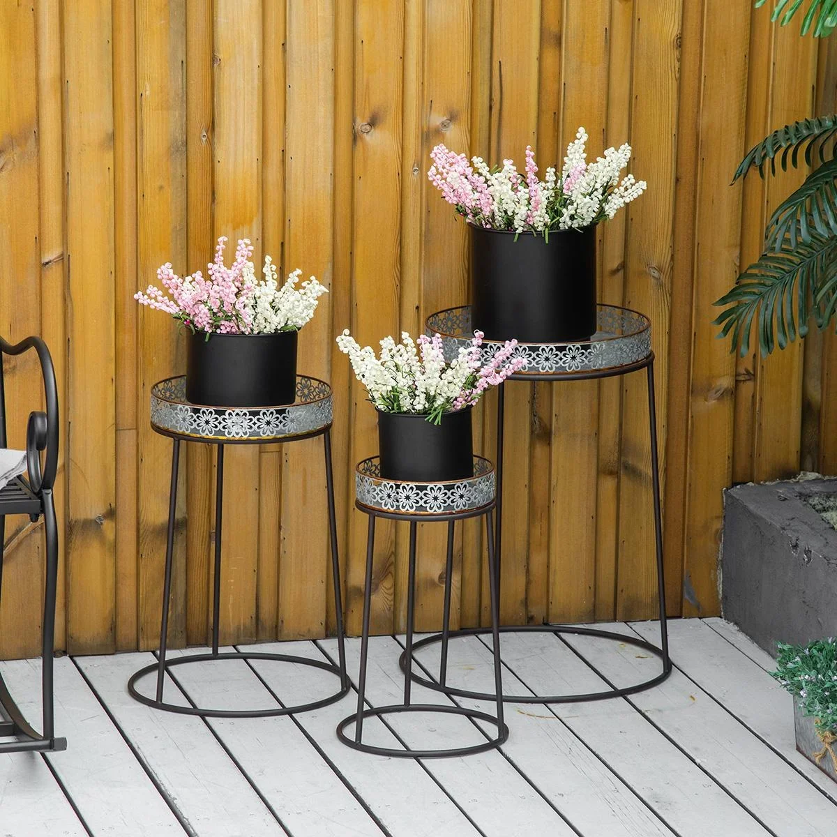 Blumenständer 3er Set aus Metall für Blumentopf Stapelbar Kaffee+Silber - 4