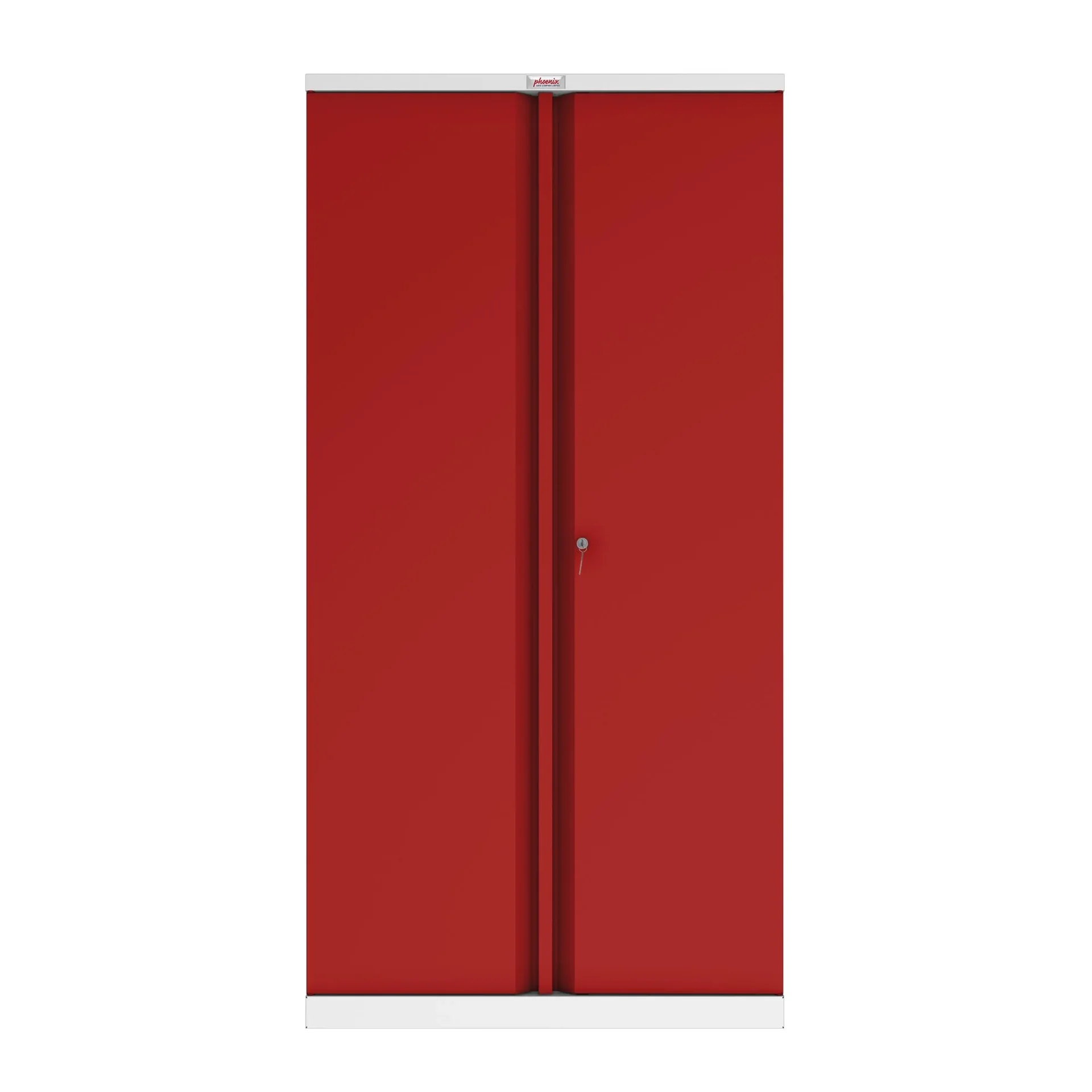 Aufbewahrungsschrank SCL-Serie aus Stahl mit 2 Türen und 4 Einlegeböden mit Schlüsselschloss, grau-rot - 4