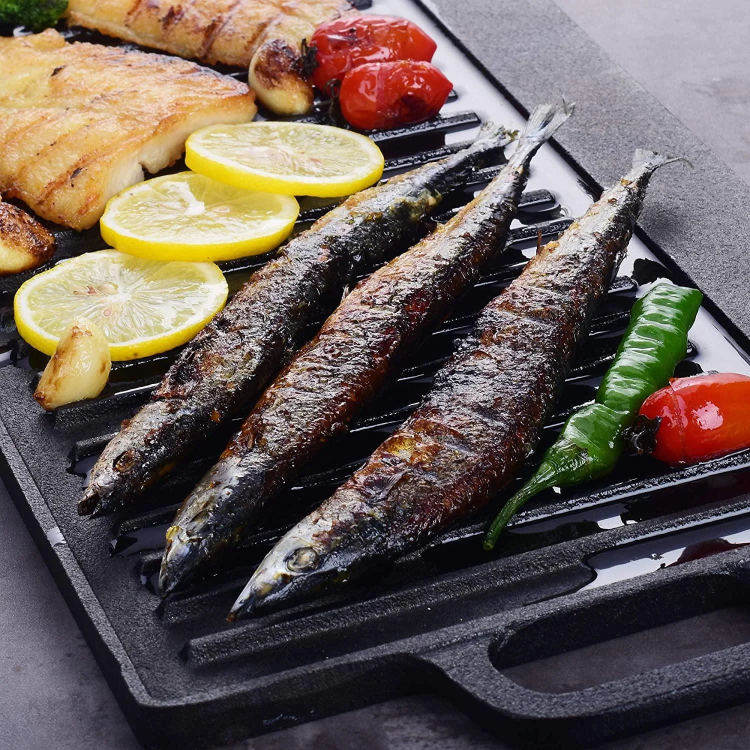 Wende-Grillplatte 2in1 + Gusseisenpfanne - 5