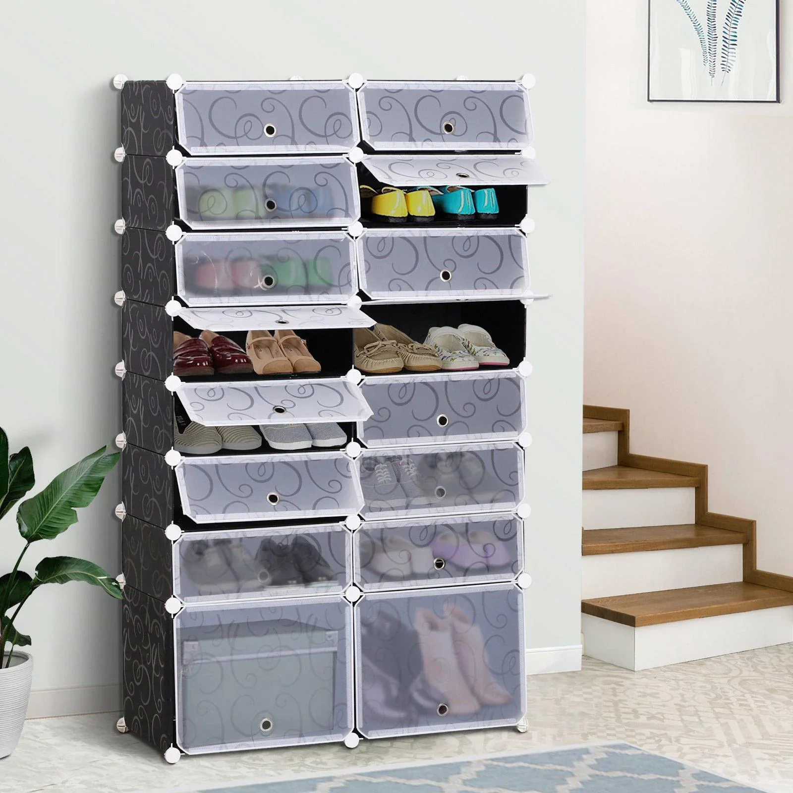 Schuhschrank DIY Schuhregal Garderobe Regalsystem Steckregal Garderobenschrank 16 Fächer - 1