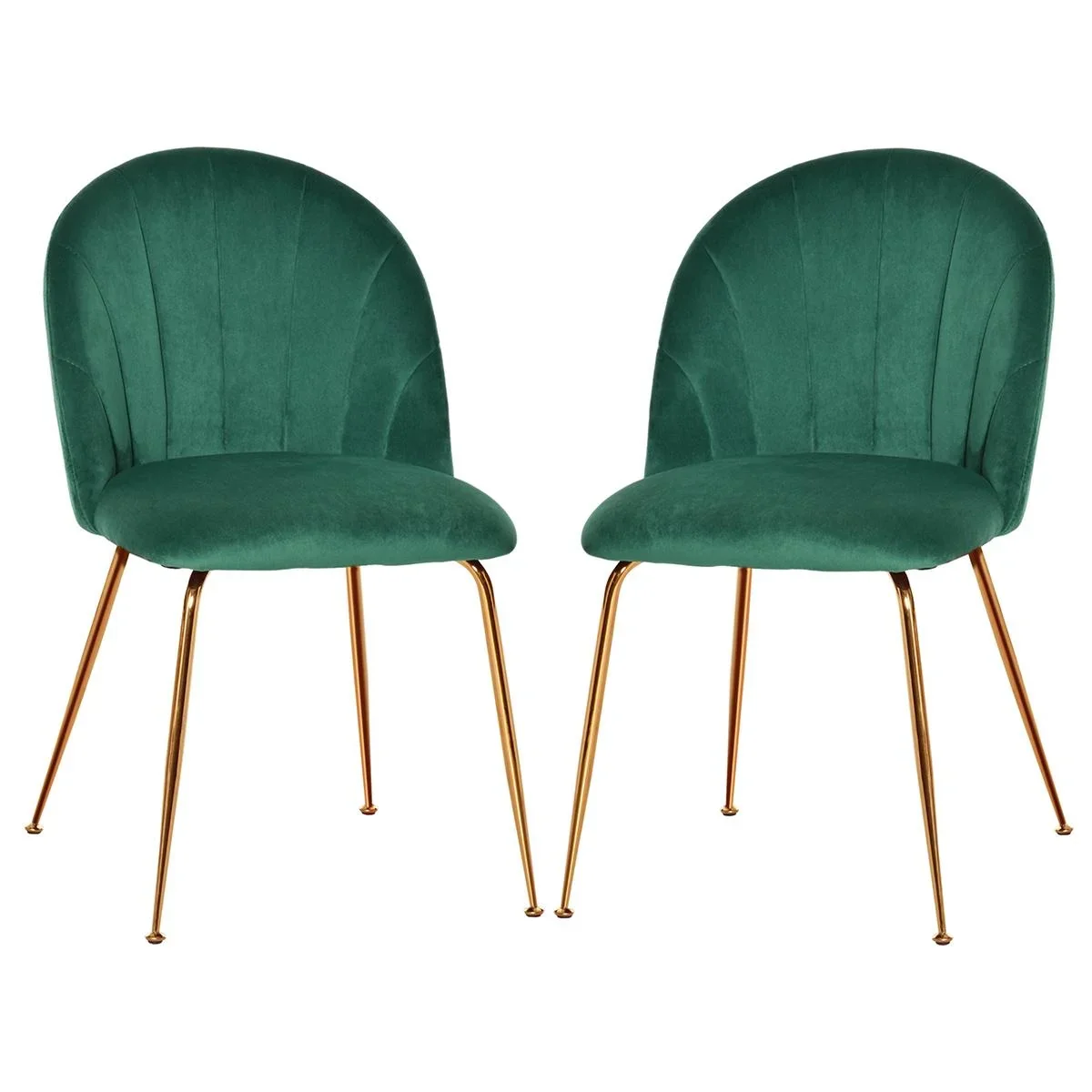 2er-Set Küchenstühle Esszimmerstühle mit Rückenlehne Polyester-Gewebe Metallbeine Grün+Gold 52 x 52 x 81 cm - 1